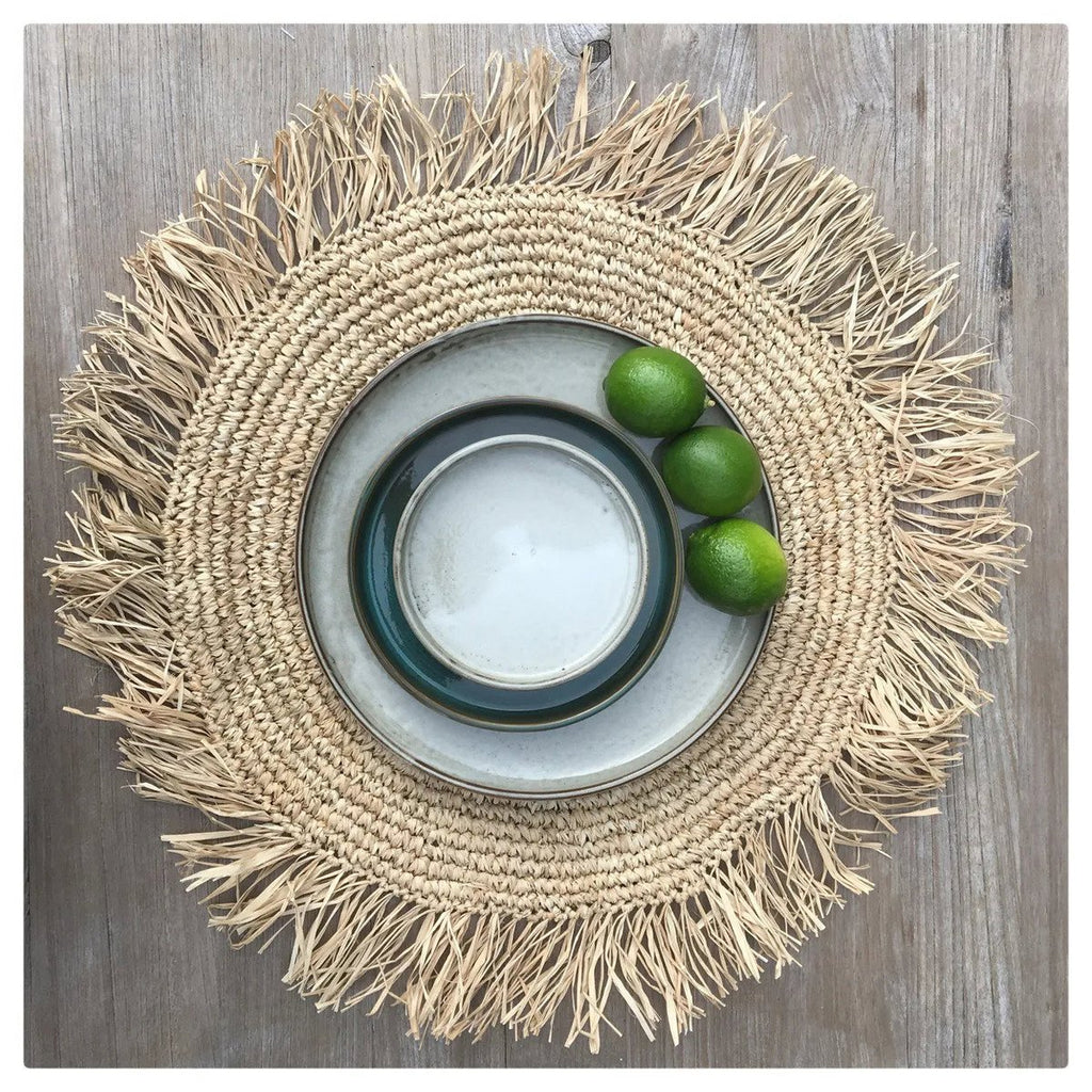 Set de table rond en raphia à franges – Naturel – ×45cm | Bazar Bizar