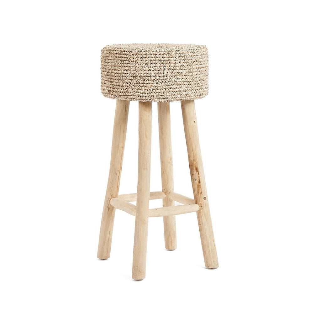 Tabouret de bar en raphia et teck – Naturel – 75cm | Bazar Bizar