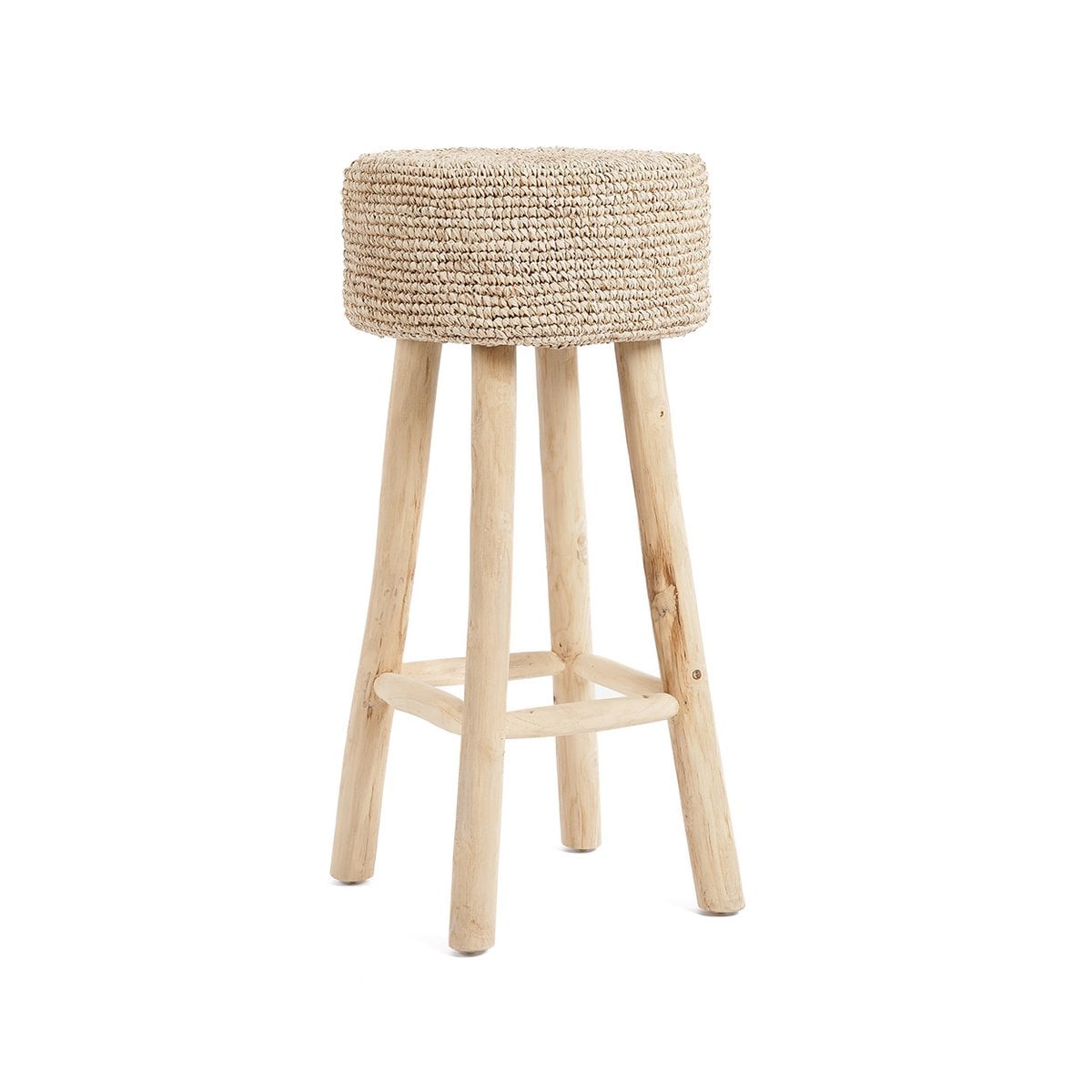 Tabouret de bar en raphia et teck – Naturel – 75cm | Bazar Bizar