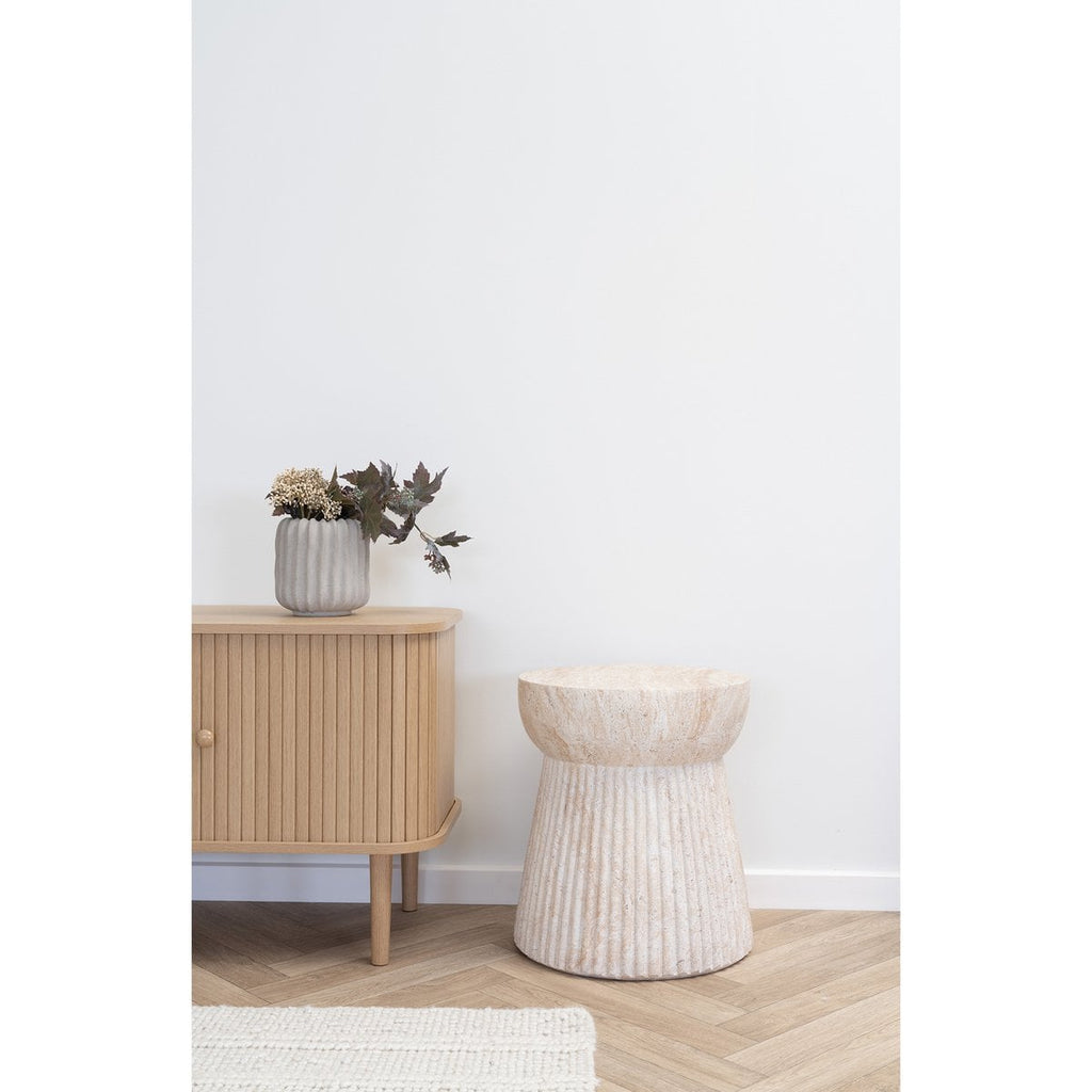 Table d'Appoint Bonn Rainurée - Fiberclay Naturel, Ø37x43 cm