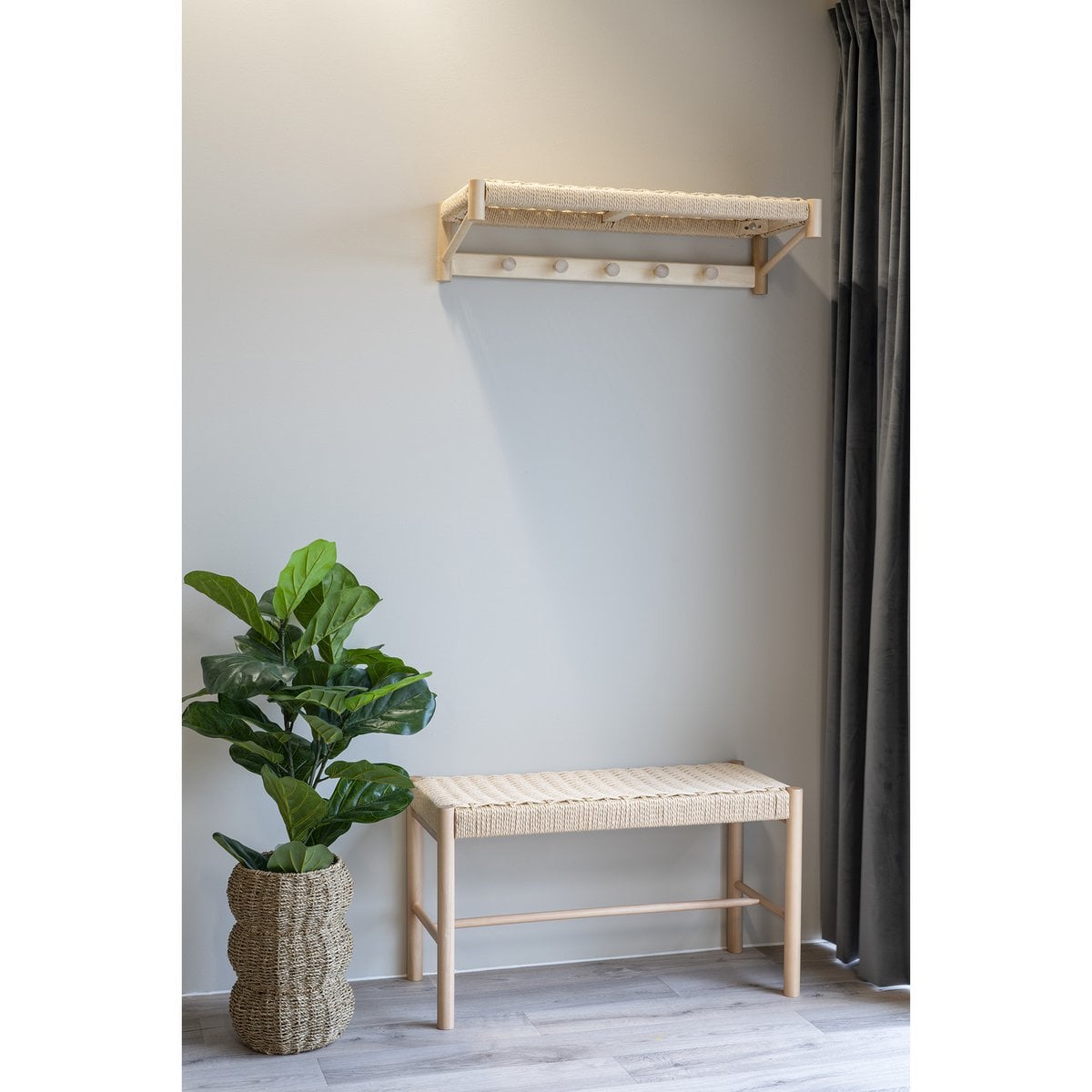 Banc Abano - Naturel, Bois de Peuplier, Corde de Papier, 35x80x45cm
