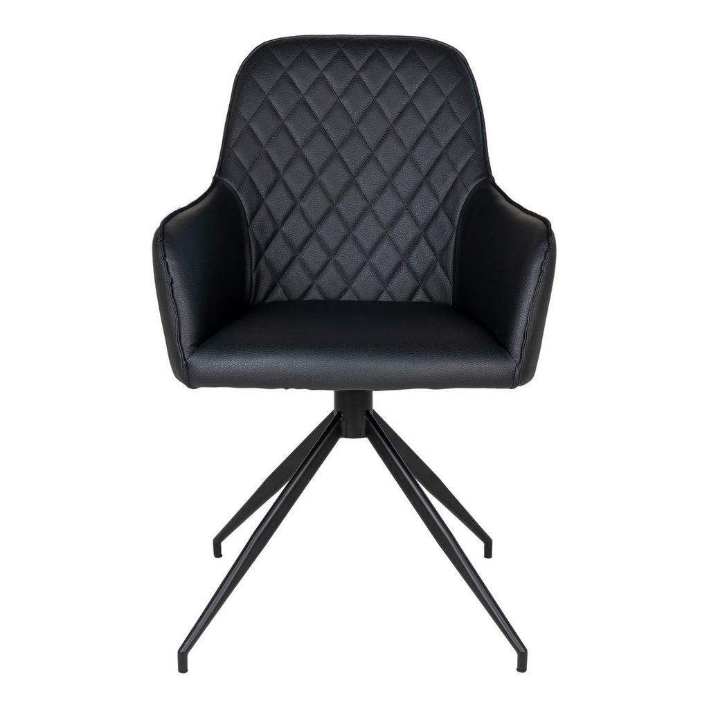 Chaise de salle à manger pivotante Harbo - Noir, cuir PU, pieds en métal noir