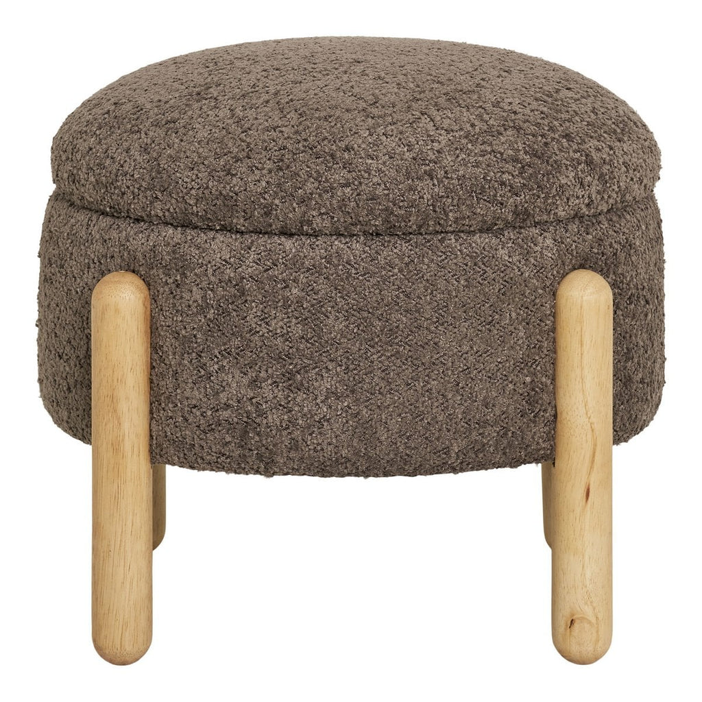 Pouf Médas avec Rangement - Bouclé Marron/Naturel, 45x45x36 cm