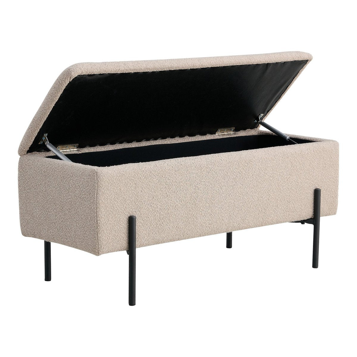 Banc coffre Watford – Bouclé beige & pieds métal noir