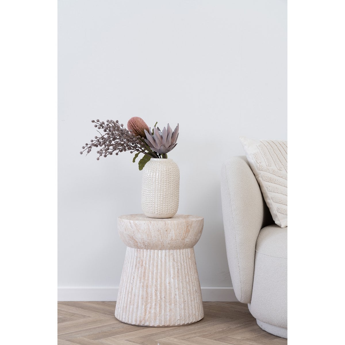 Table d'Appoint Bonn Rainurée - Fiberclay Naturel, Ø37x43 cm