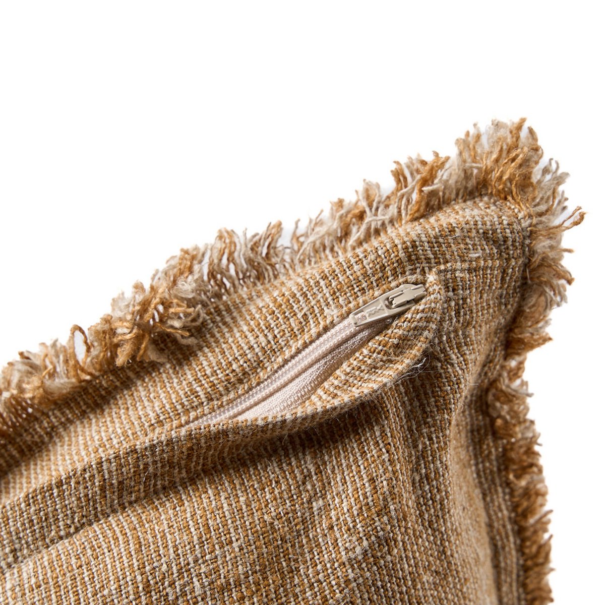 Housse de coussin en lin à franges Sahara – Marron Naturel – 50×50cm | Bazar Bizar