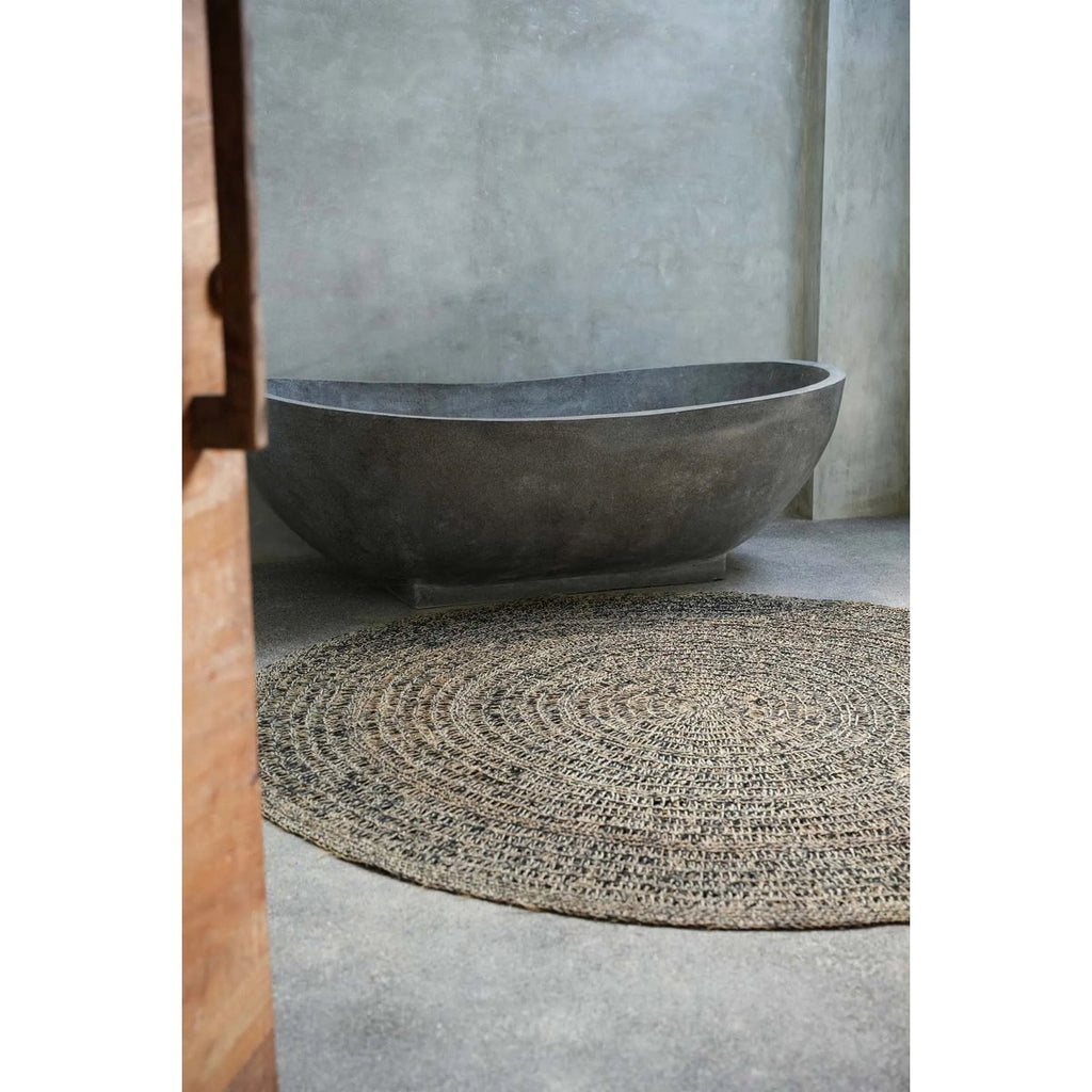 Tapis rond en jonc de mer Seagrass – Noir Naturel – Ø200cm | Bazar Bizar