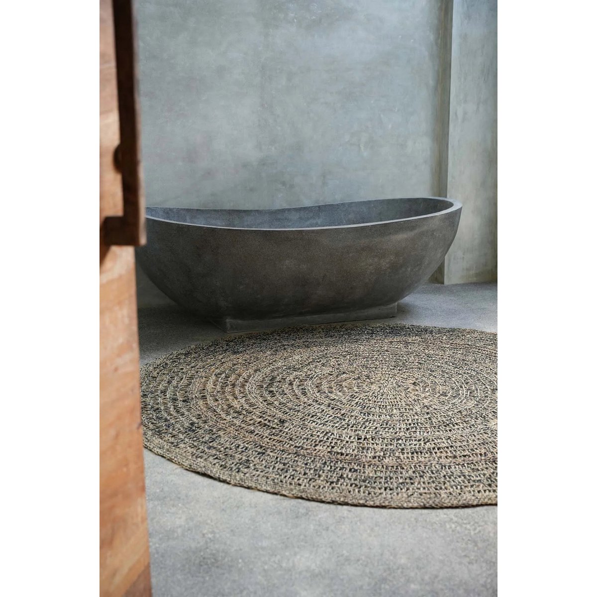Tapis rond en jonc de mer Seagrass – Noir Naturel – Ø200cm | Bazar Bizar