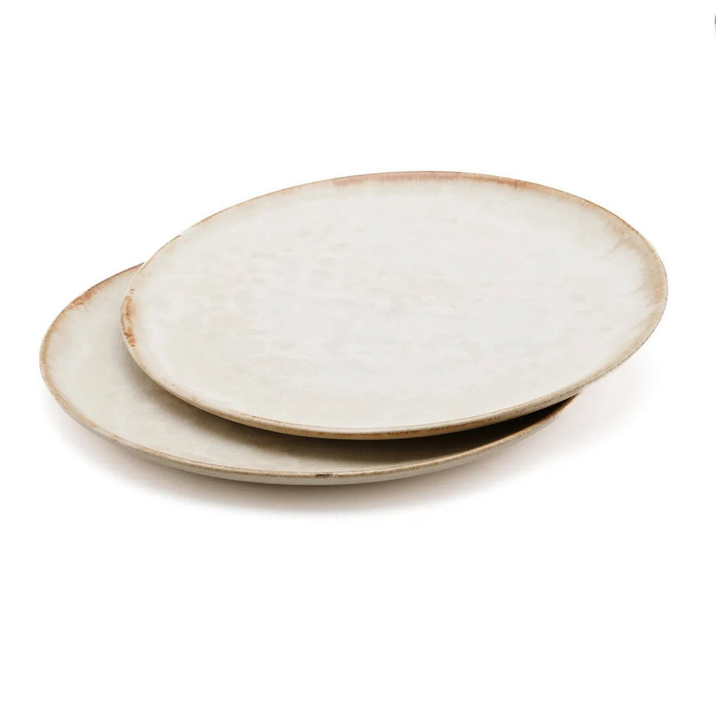 Assiette à salade en grès Cascais – Blanc Bord Marron | Bazar Bizar