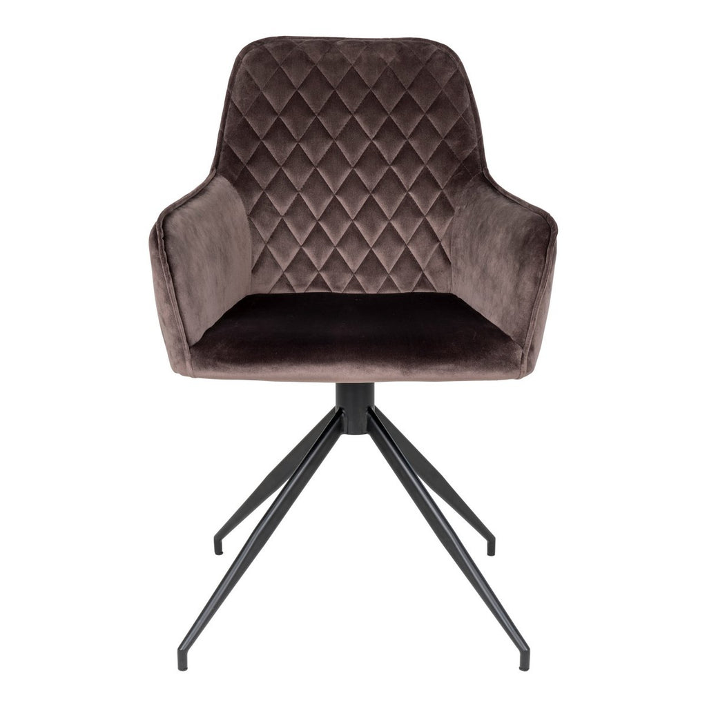 Chaise de salle à manger pivotante Harbo - Brun clair, velours, pieds en métal noir