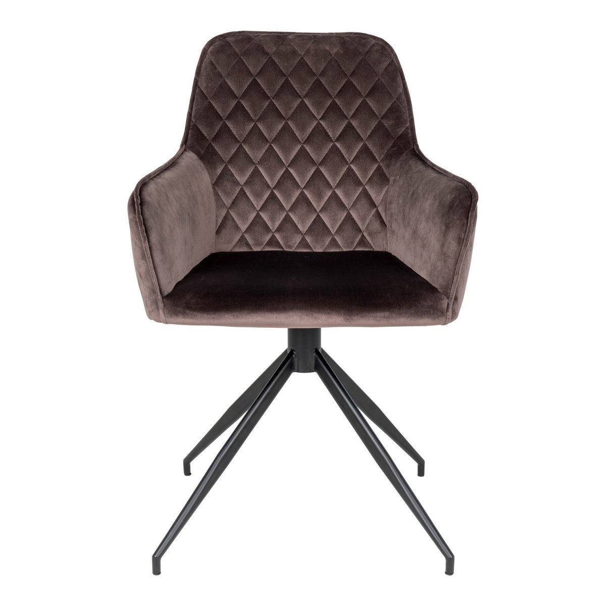 Chaise de salle à manger pivotante Harbo - Brun clair, velours, pieds en métal noir