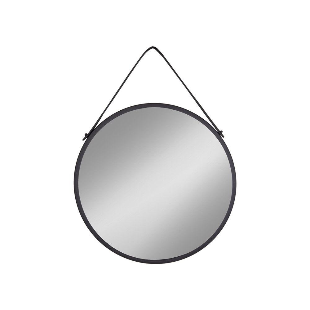Miroir Trapani - Noir, Acier, Cuir Artificiel, Ø38cm