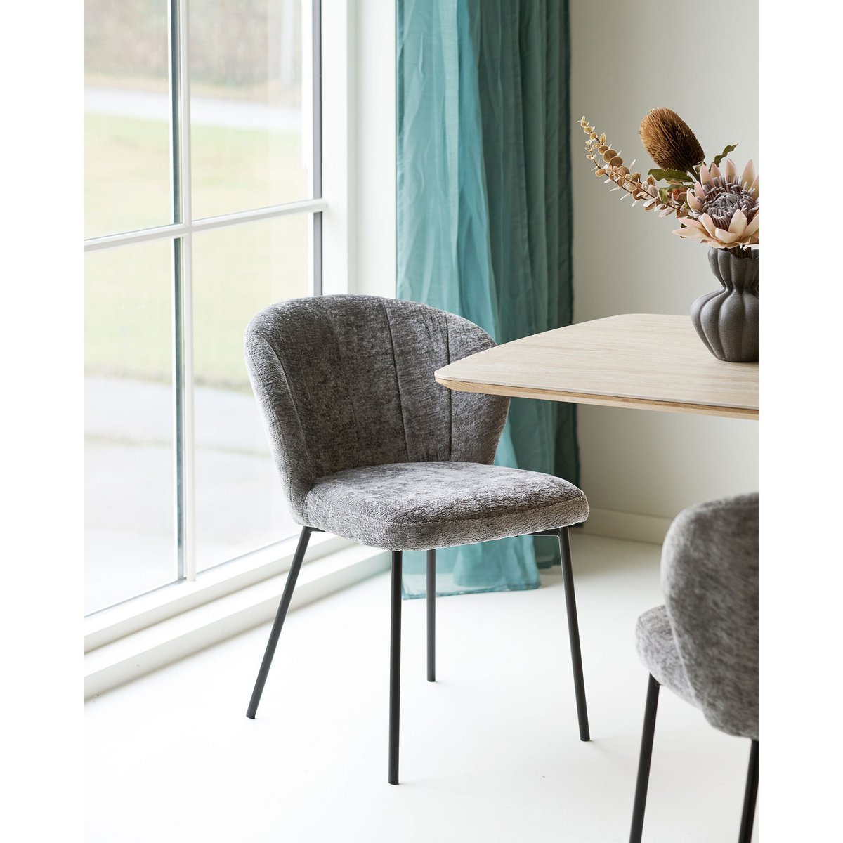 Chaise de salle à manger Roanne, gris, pieds noirs, HN1319 - Lot de 2
