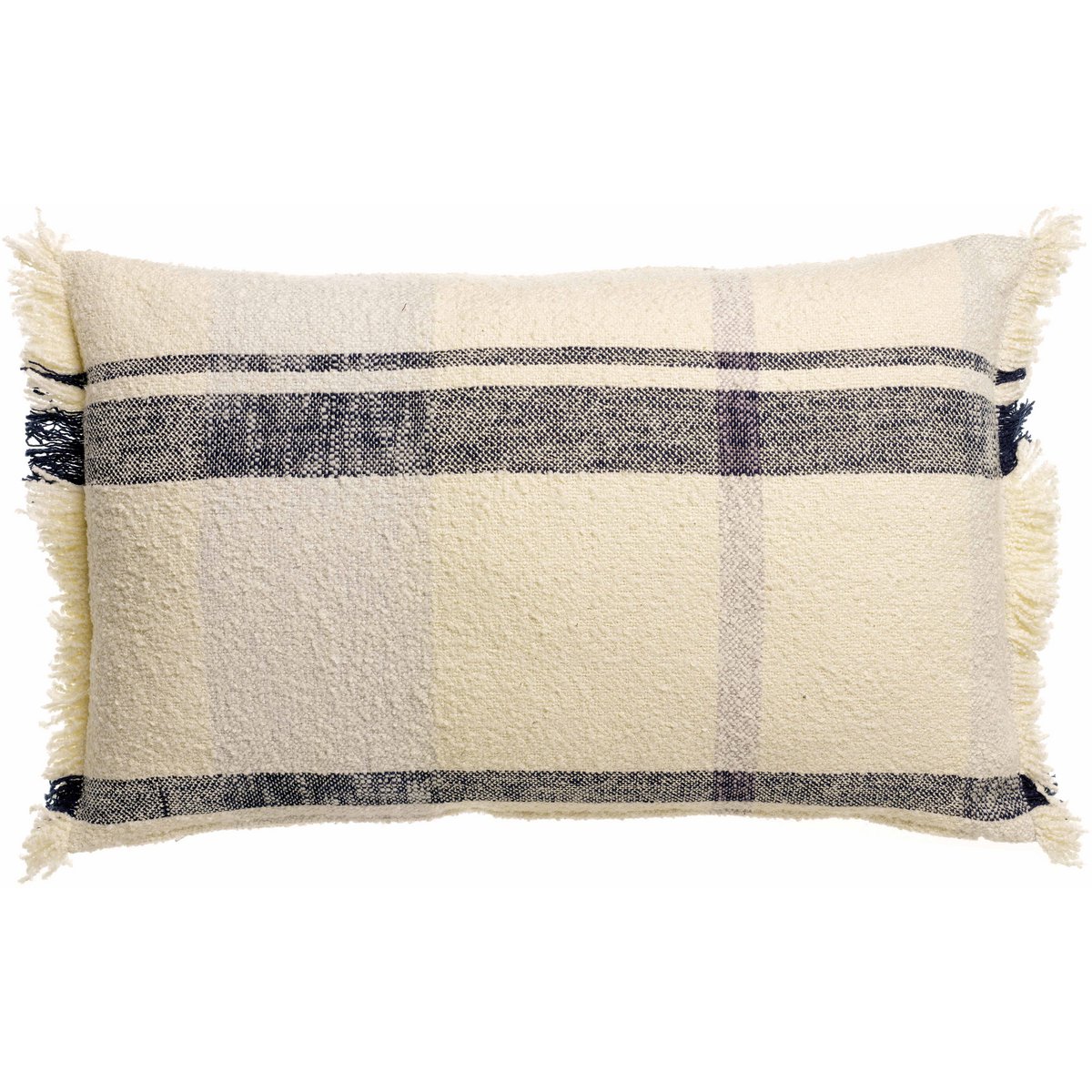 Coussin jacquard Jane Multico Marine bouclette à franges 40 × 65 cm