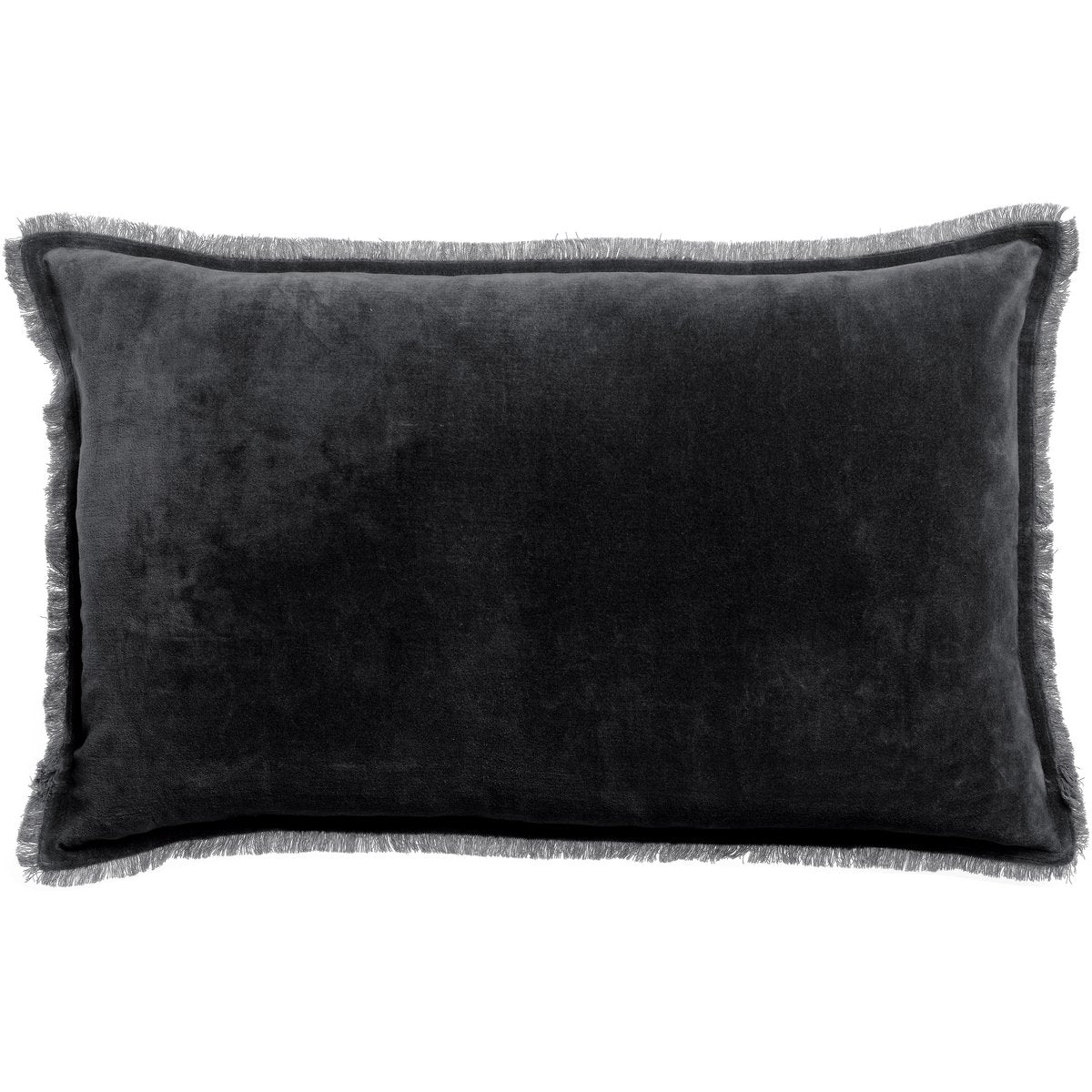 Coussin Fara Caviar en velours de coton à franges 40 × 65 cm