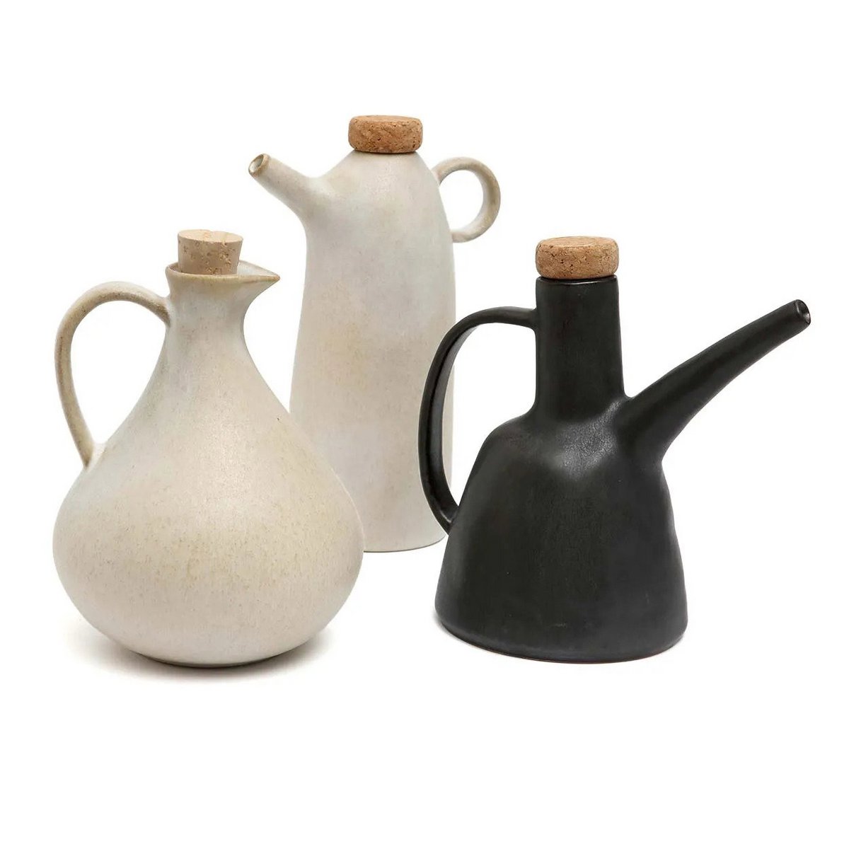 Huilier en grès N°80 – Blanc Mat Forme Poire – Bouchon Liège | Bazar Bizar