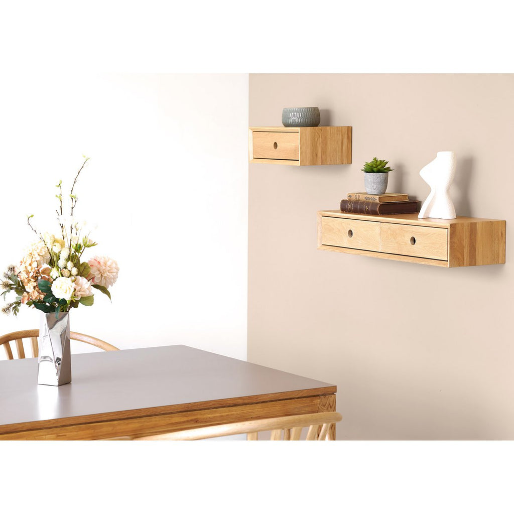 Commode murale Luzern en chêne laqué – 2 tiroirs – 80 × 25 × 15 cm