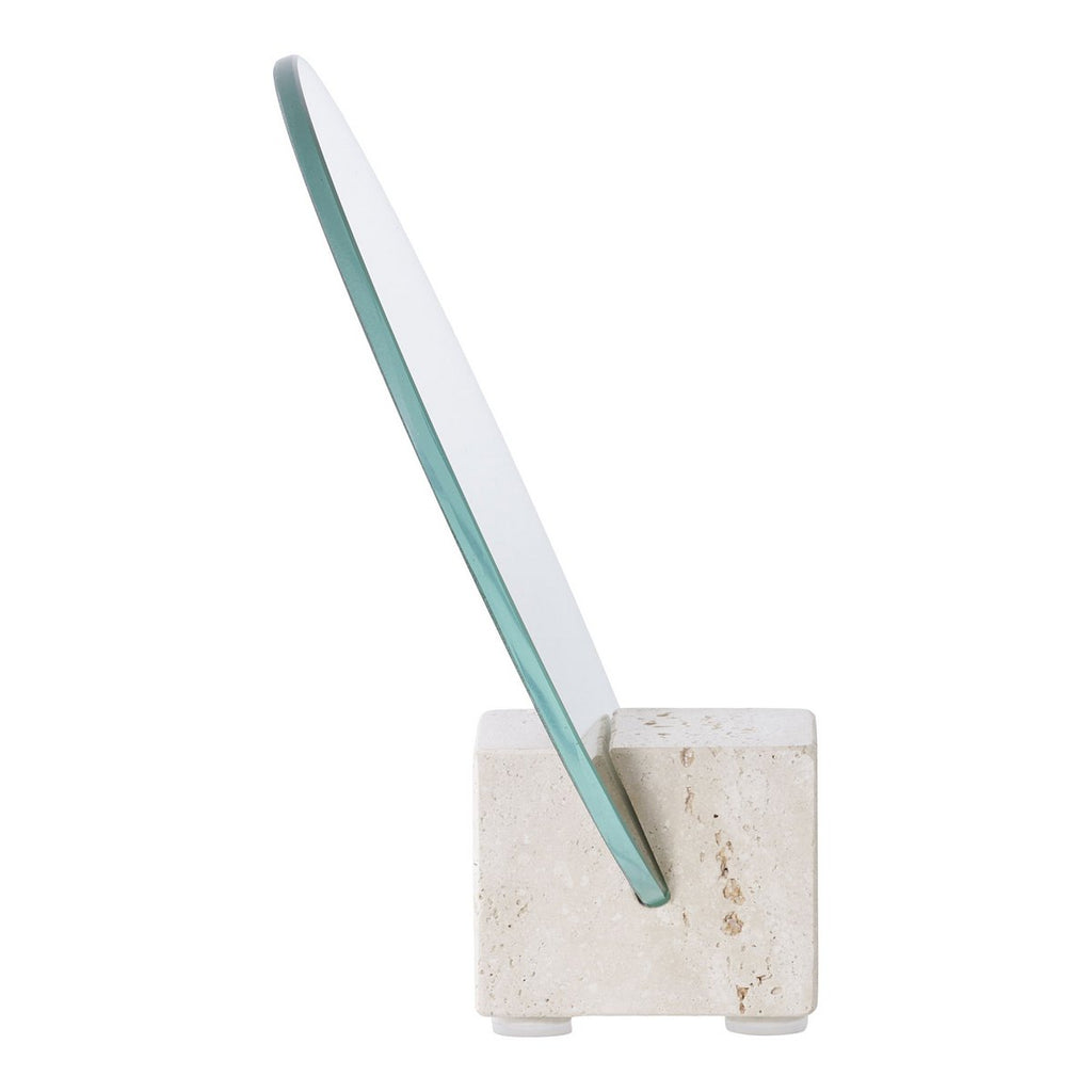 Miroir de Table - Verre & Travertin Beige, Ø18 cm