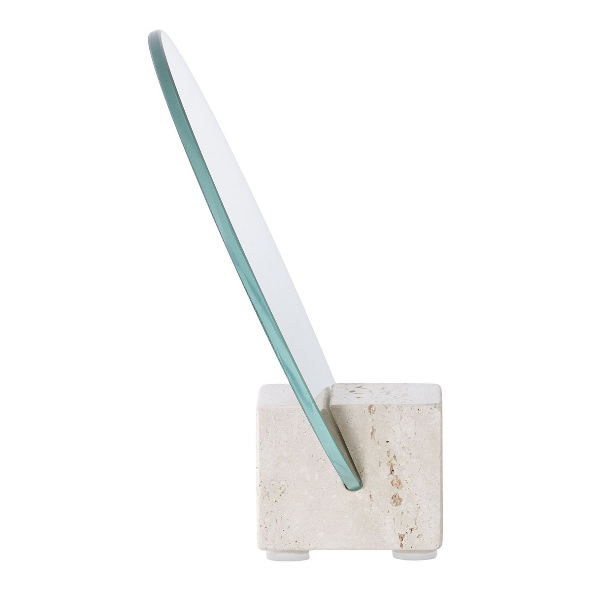Miroir de Table - Verre & Travertin Beige, Ø18 cm