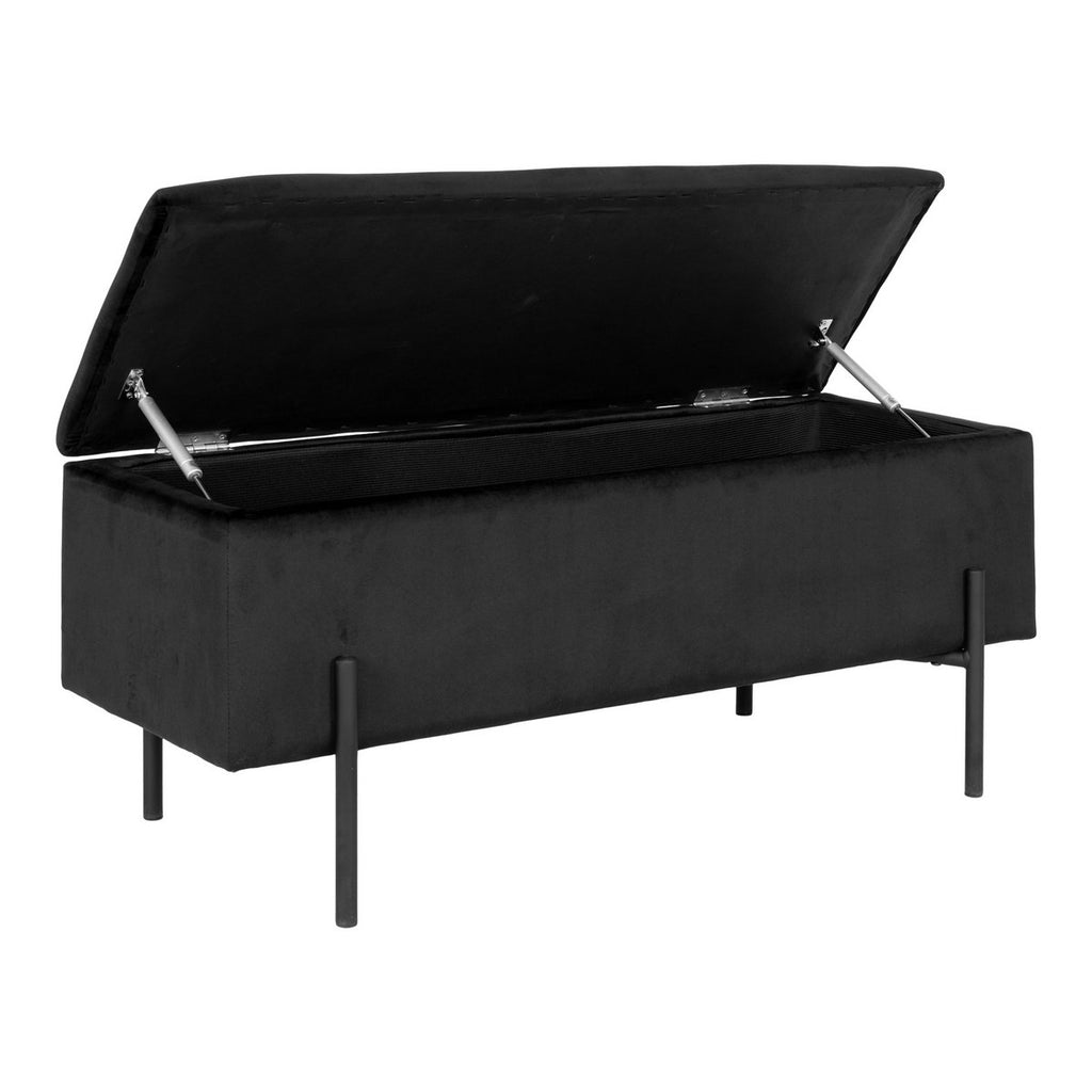 Banc coffre Watford – Velours noir & pieds métal noir