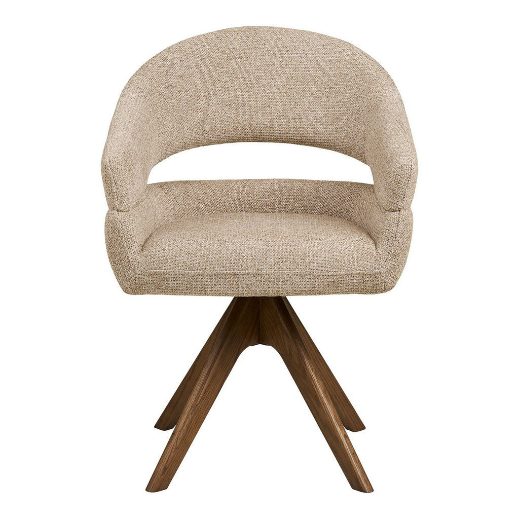 Chaise de Salle à Manger Dover - Tissu Sable Chiné & Pieds Chêne Brun Pivotants