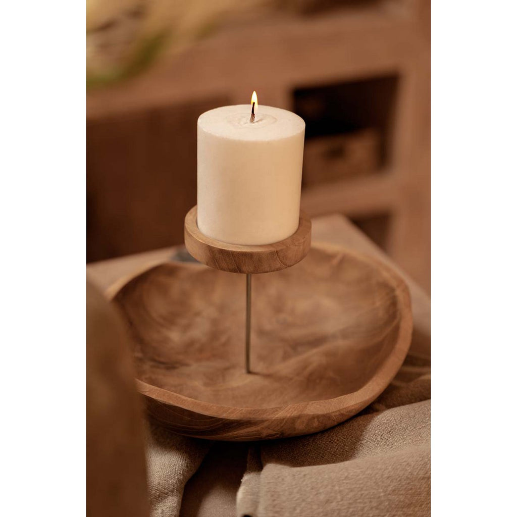 Bougeoir en bois naturel forme assiette – Naturel | Bazar Bizar