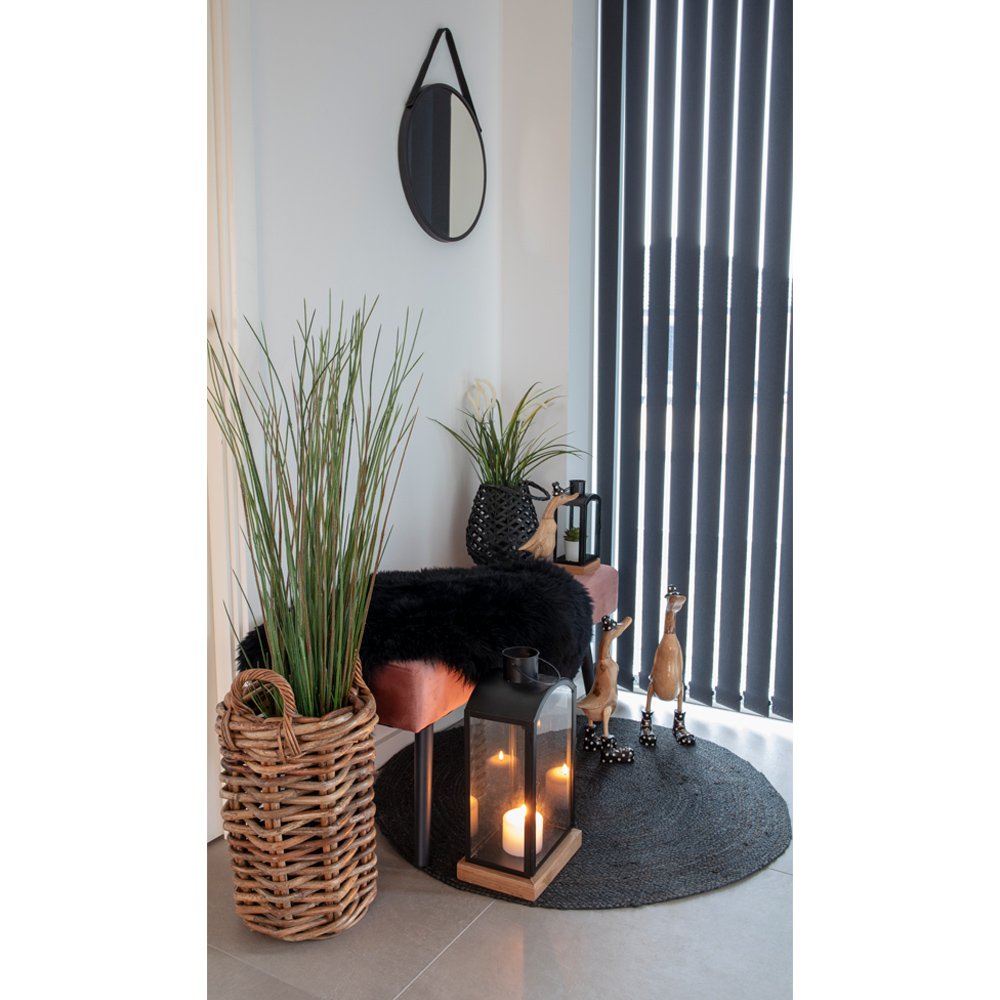 Miroir Trapani - Noir, Acier, Cuir Artificiel, Ø38cm