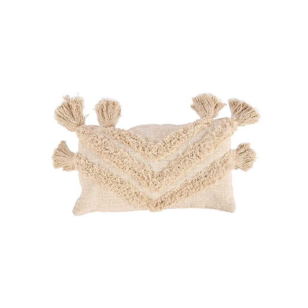 Housse de coussin à pompons Nomad – Crème – 35×60cm | Bazar Bizar
