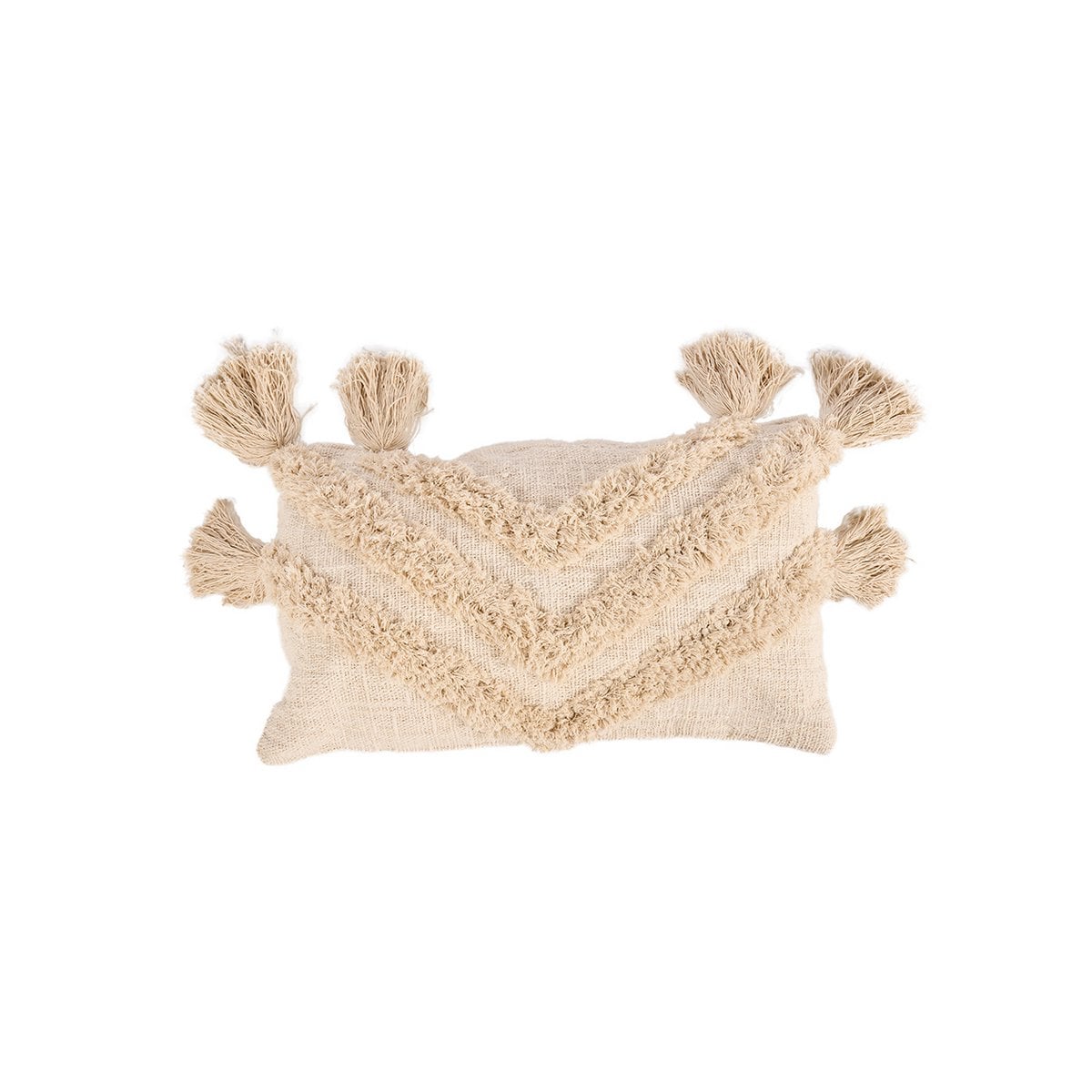 Housse de coussin à pompons Nomad – Crème – 35×60cm | Bazar Bizar