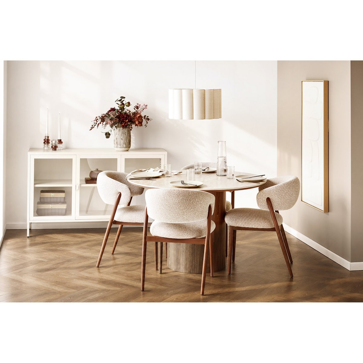 Suspension Watton en acier et lin gris et beige