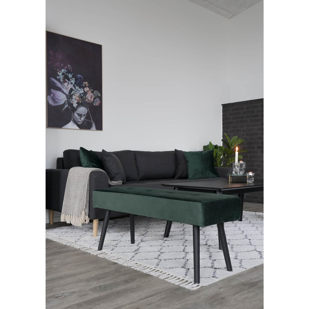 Banc Skiby – Velours vert & pieds métal noir