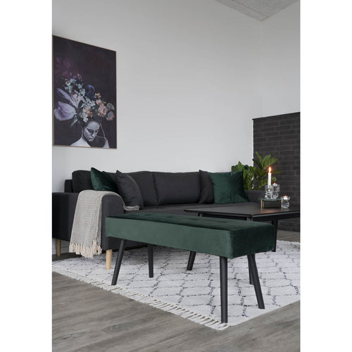 Banc Skiby – Velours vert & pieds métal noir