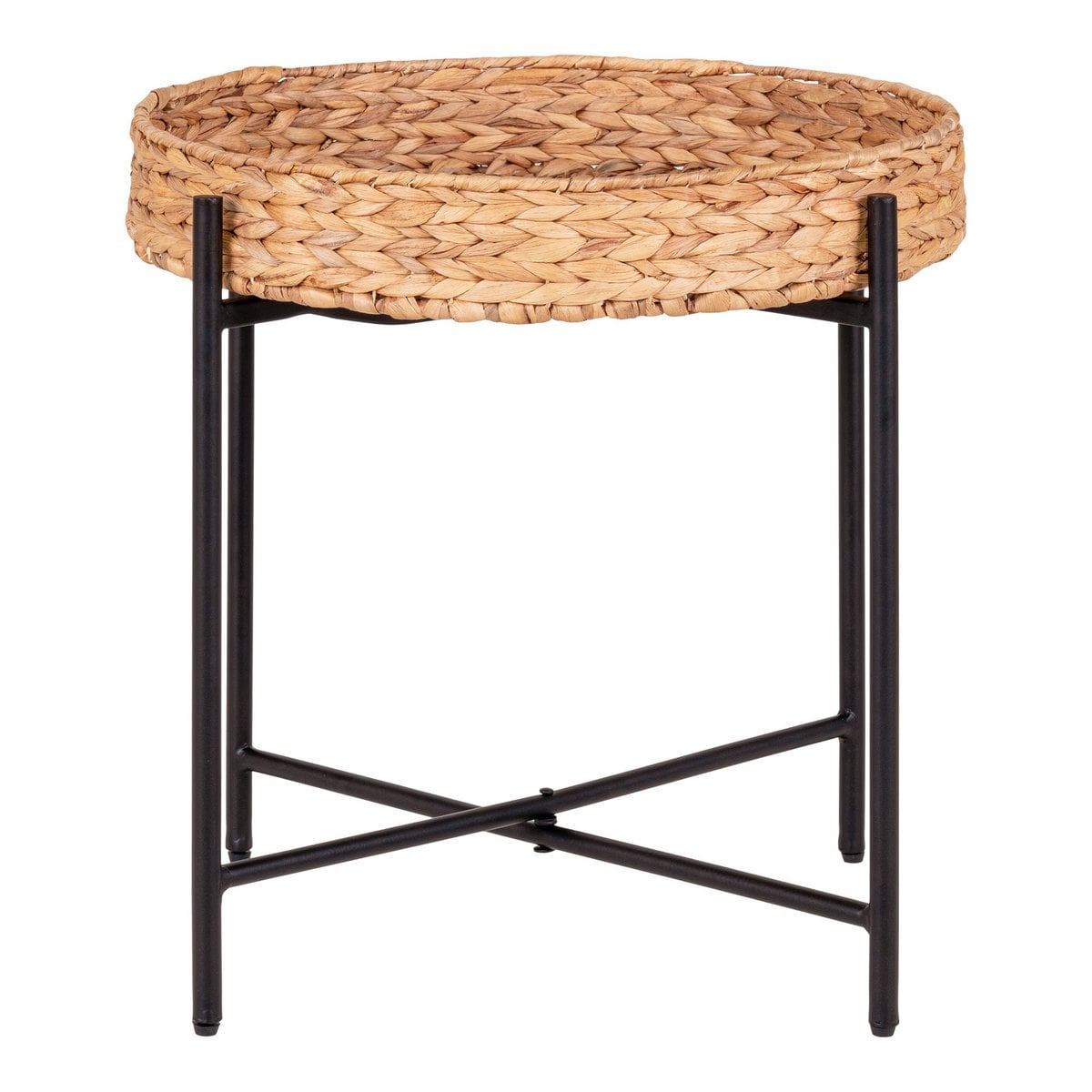 Table d'Appoint Naro - Jacinthe d'Eau, Métal, Noir/Naturel - Ø50x48,5 cm