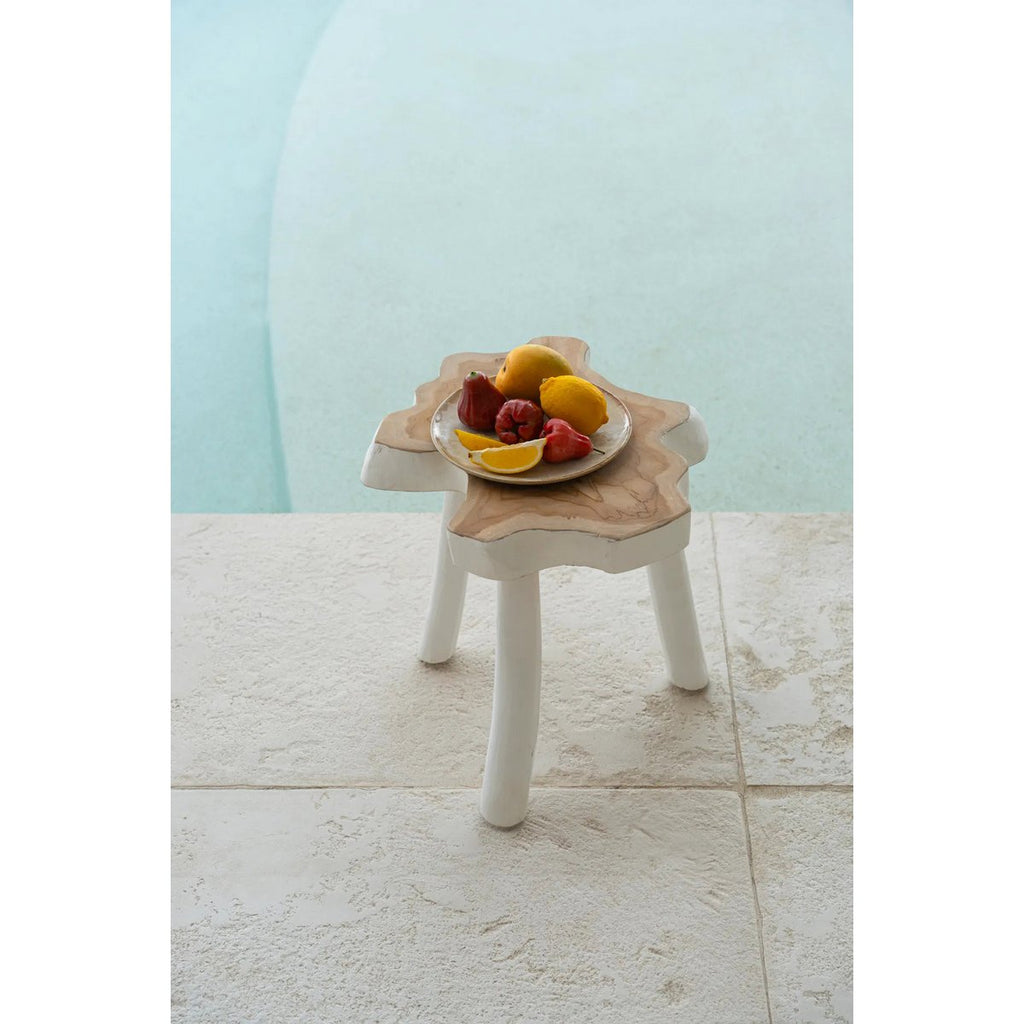 Assiette à salade en grès Cascais – Blanc Bord Marron | Bazar Bizar