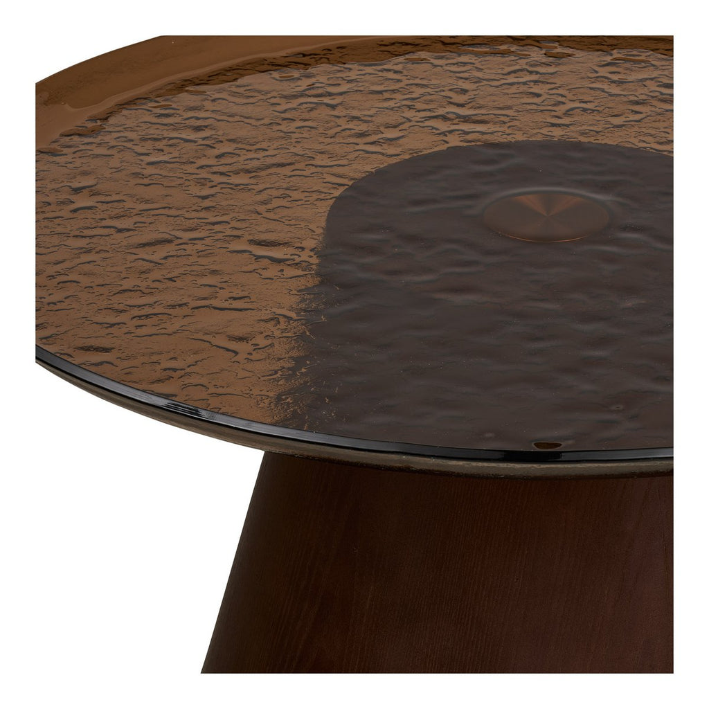 Table basse Orvieto marron en placage frêne et verre – Ø 80 × 42 cm