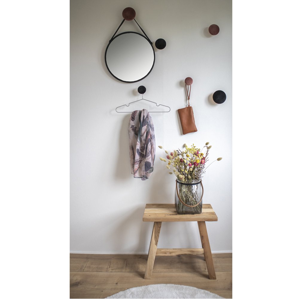 Miroir Trapani - Noir, Acier, Cuir Artificiel, Ø38cm