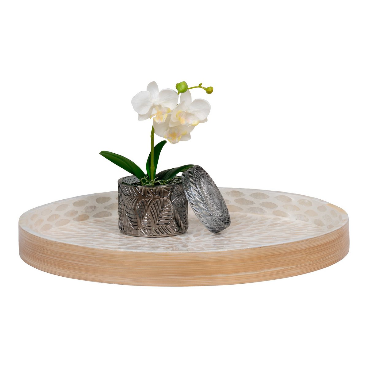 Plateau Carré Bambou et Nacre Capiz Beige 40 x 40 cm