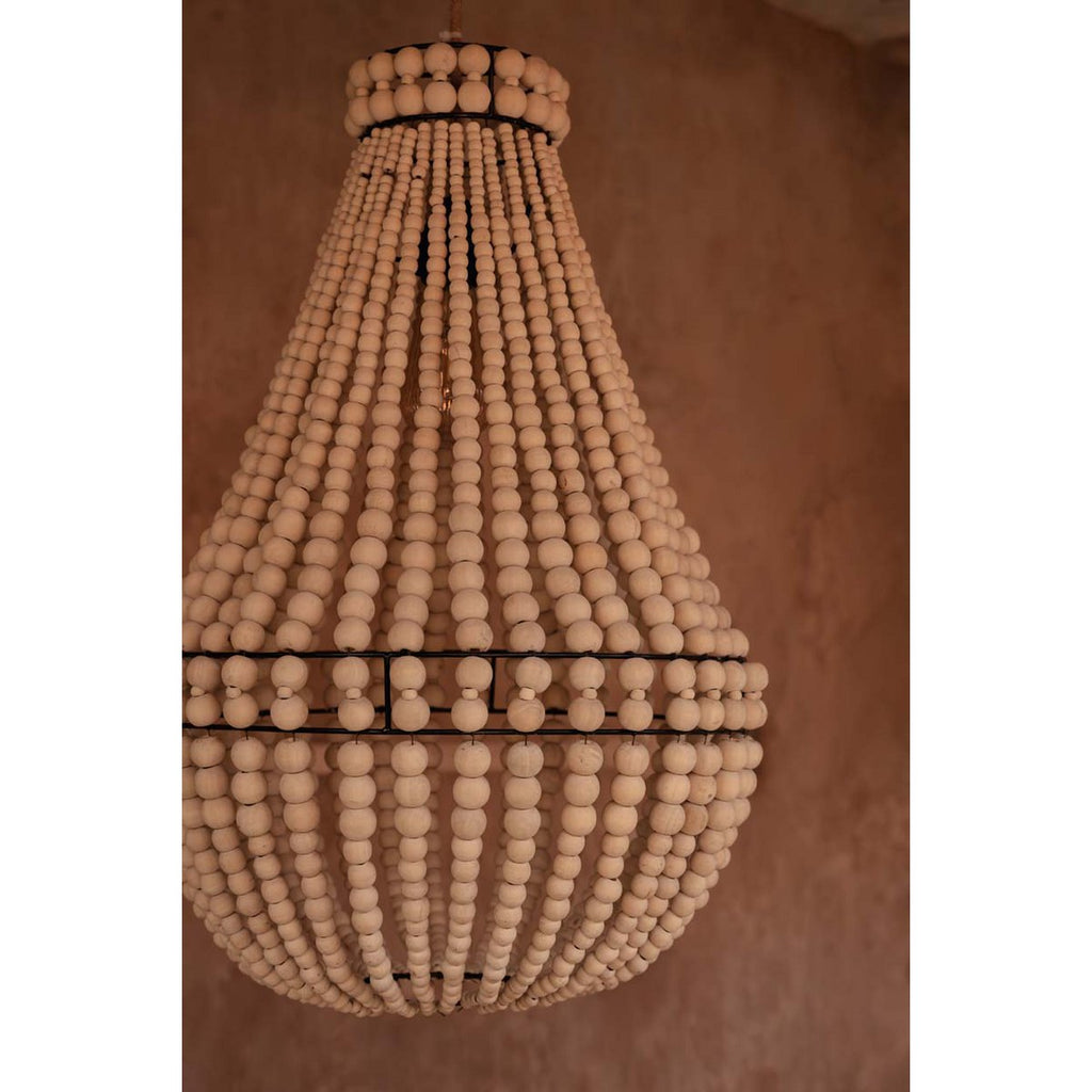 Lustre en perles de bois forme larme – Naturel – M | Bazar Bizar