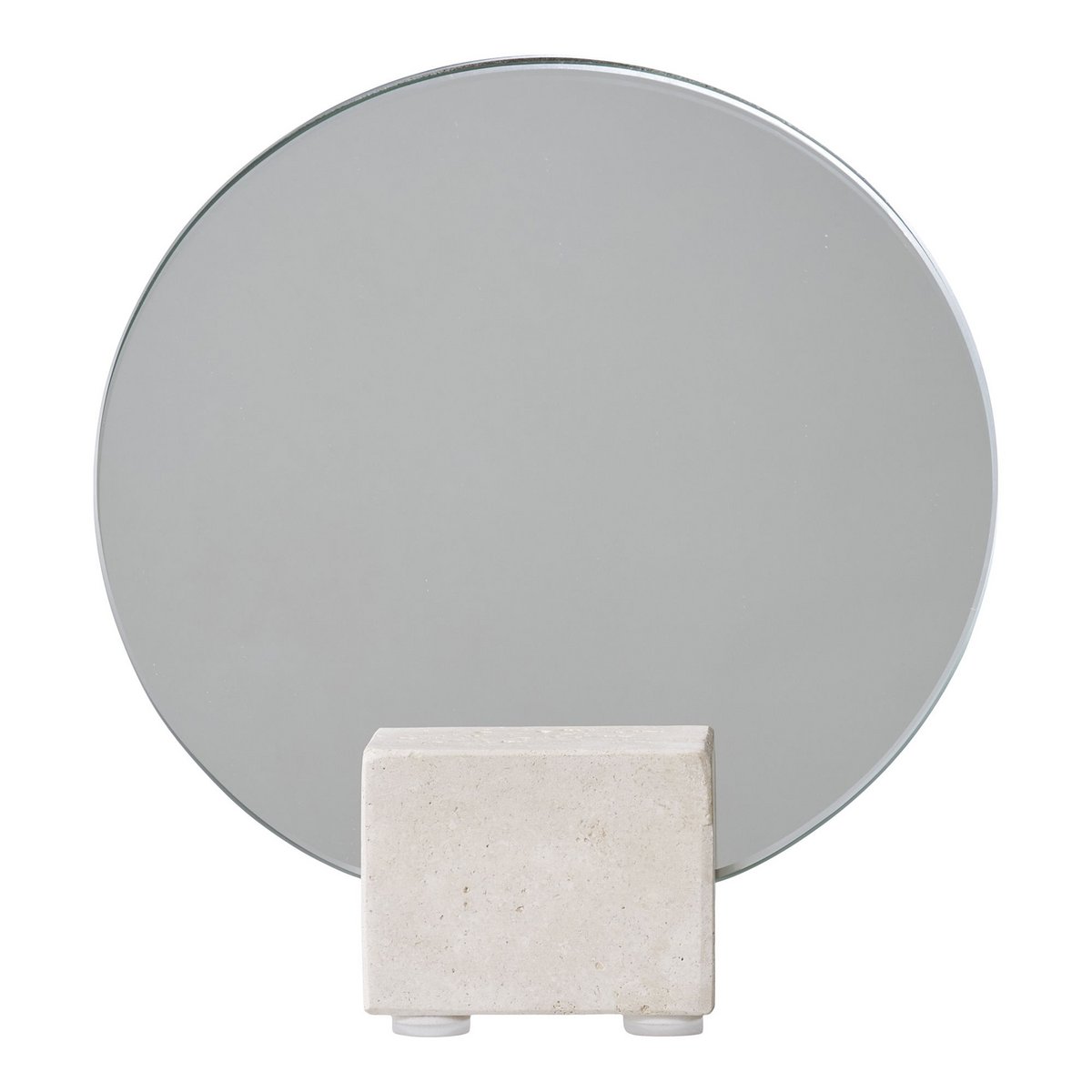 Miroir de Table - Verre & Travertin Beige, Ø18 cm