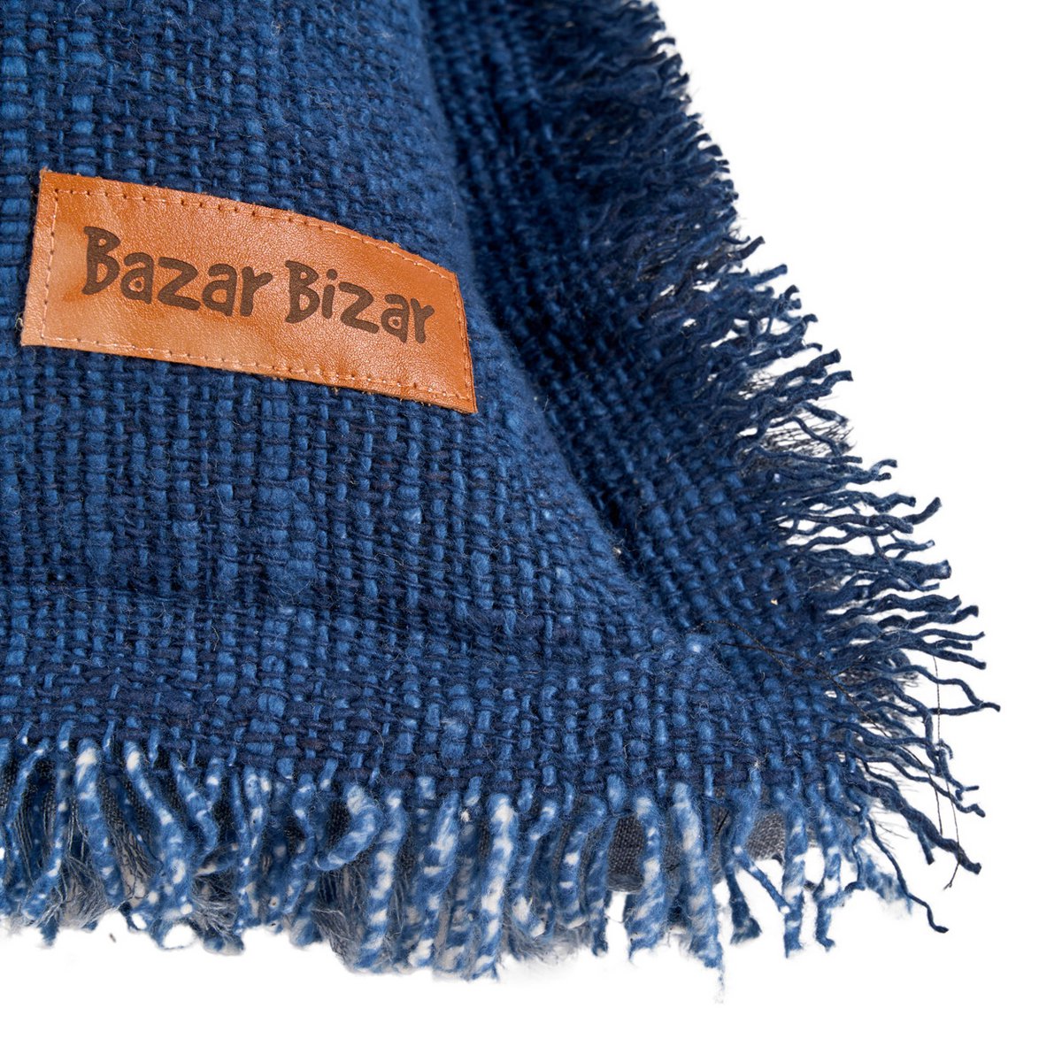 Housse de coussin à franges Azure Fringe – Bleu Indien – 50×50cm | Bazar Bizar