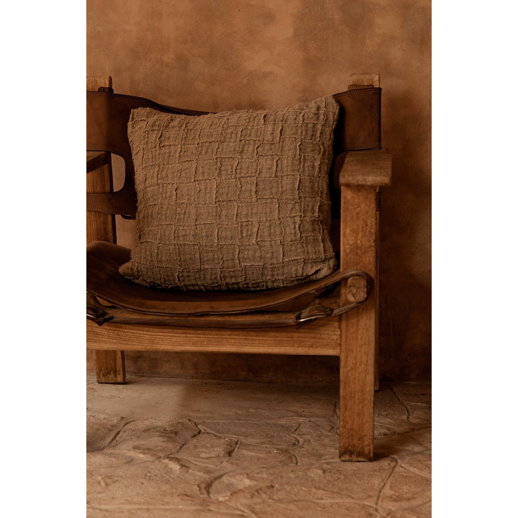 Housse de coussin en lin motif damier – Naturel – 50×50cm | Bazar Bizar