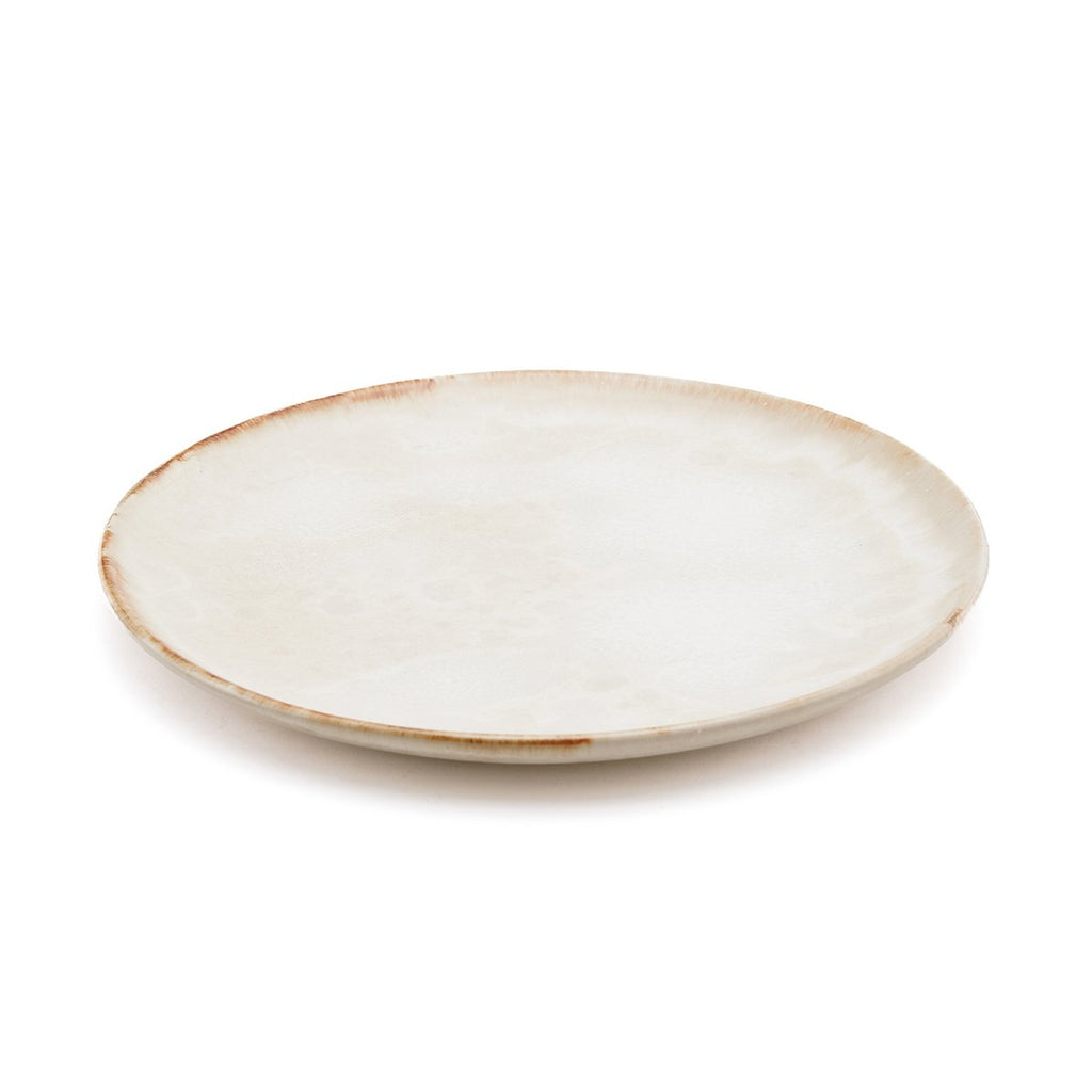 Assiette à salade en grès Cascais – Blanc Bord Marron | Bazar Bizar