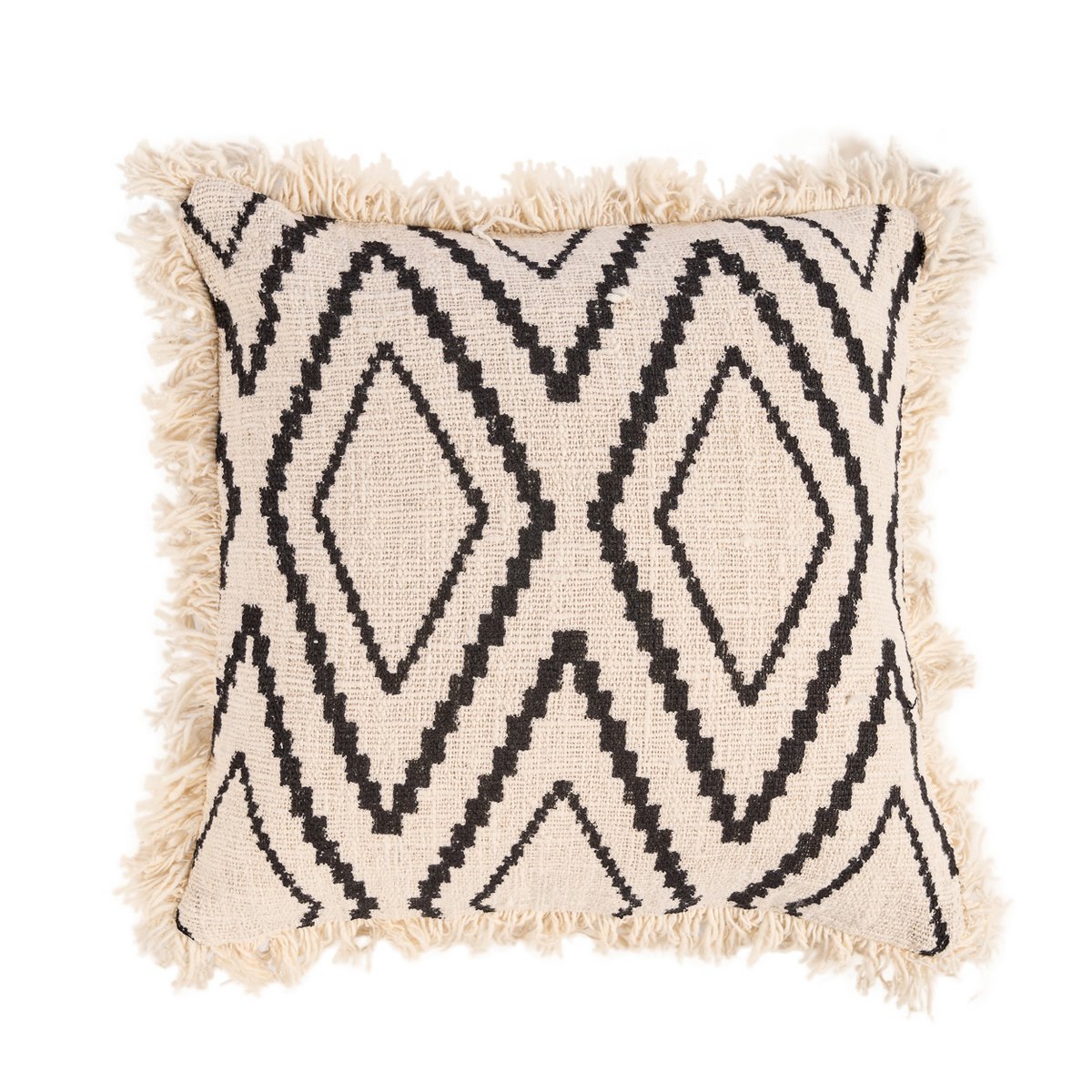 Housse de coussin géométrique Sahara Diamond – Noir Naturel – 50×50cm | Bazar Bizar
