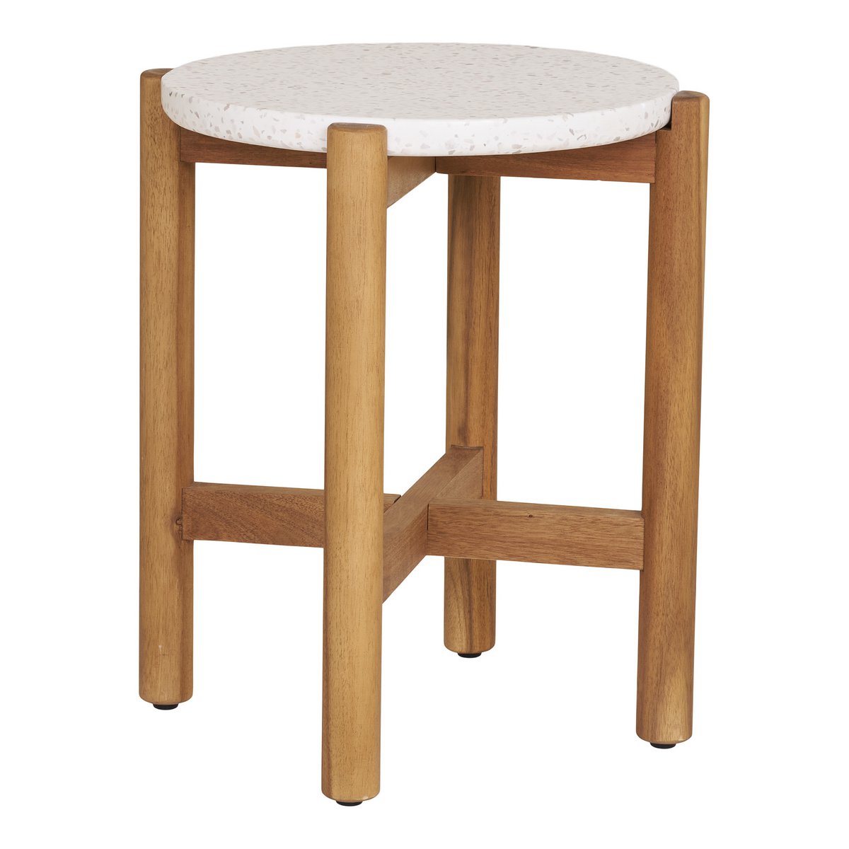 Table d'Appoint Terracina - Naturel/Blanc, Acacia/Terrazzo, ø37x46 cm