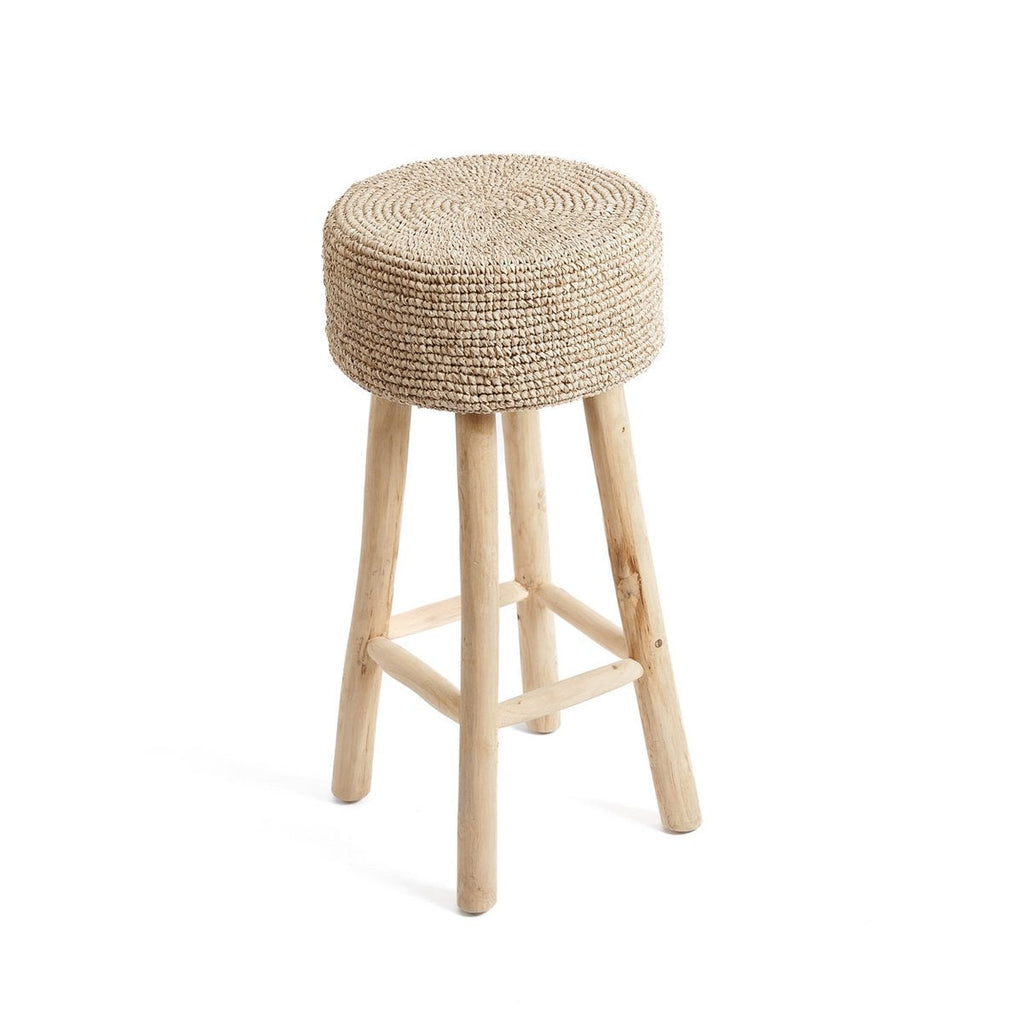 Tabouret de bar en raphia et teck – Naturel – 75cm | Bazar Bizar