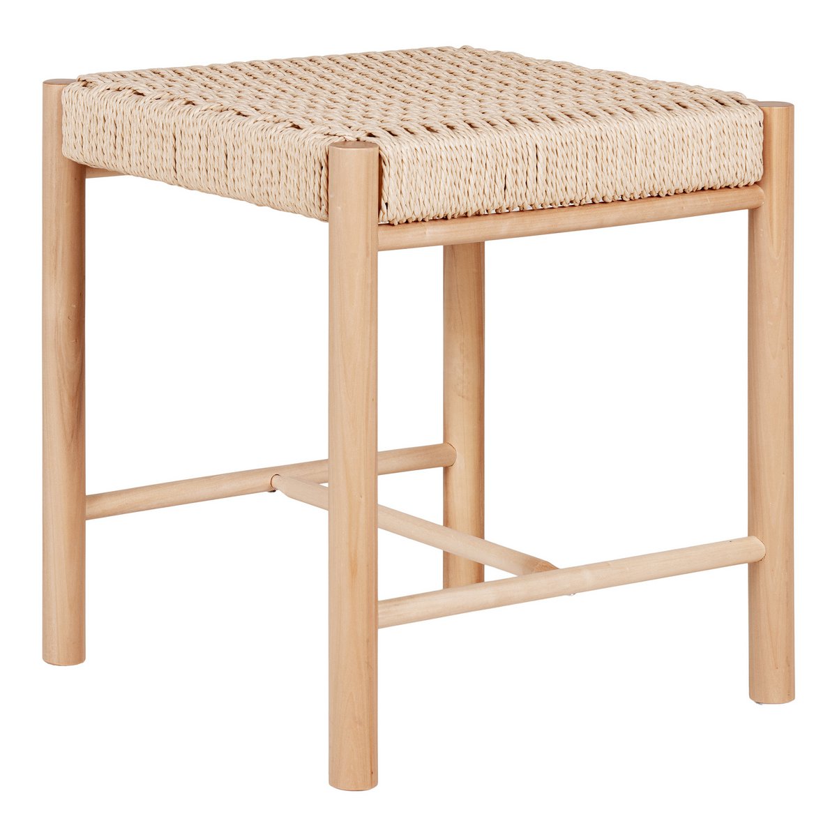 Tabouret Abano - Bois de Peuplier, Corde de Papier, Naturel - 42x42x46,5 cm