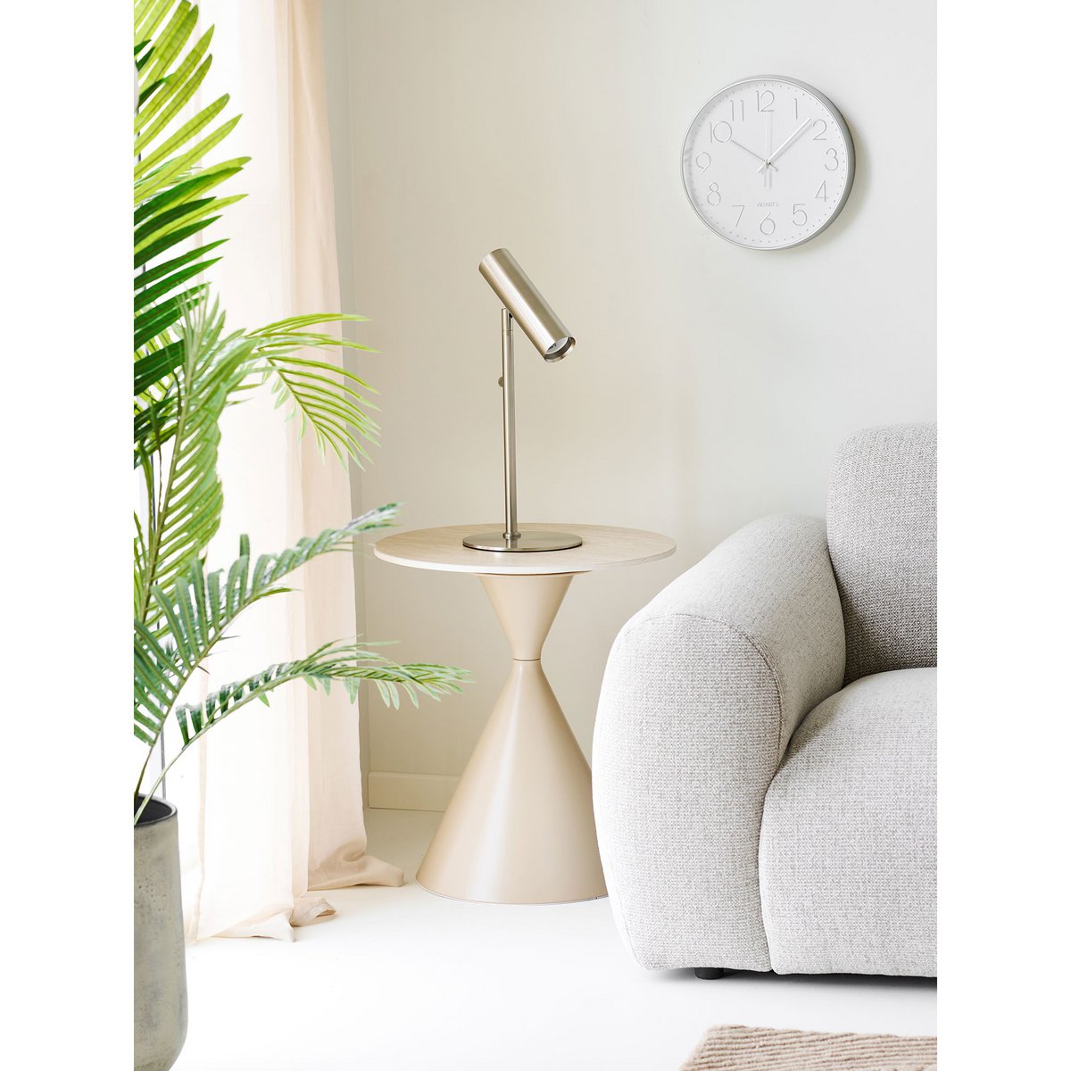 Table d'Appoint Annecy - Plateau Céramique Travertin & Pied Acier Sable, Ø50x56 cm