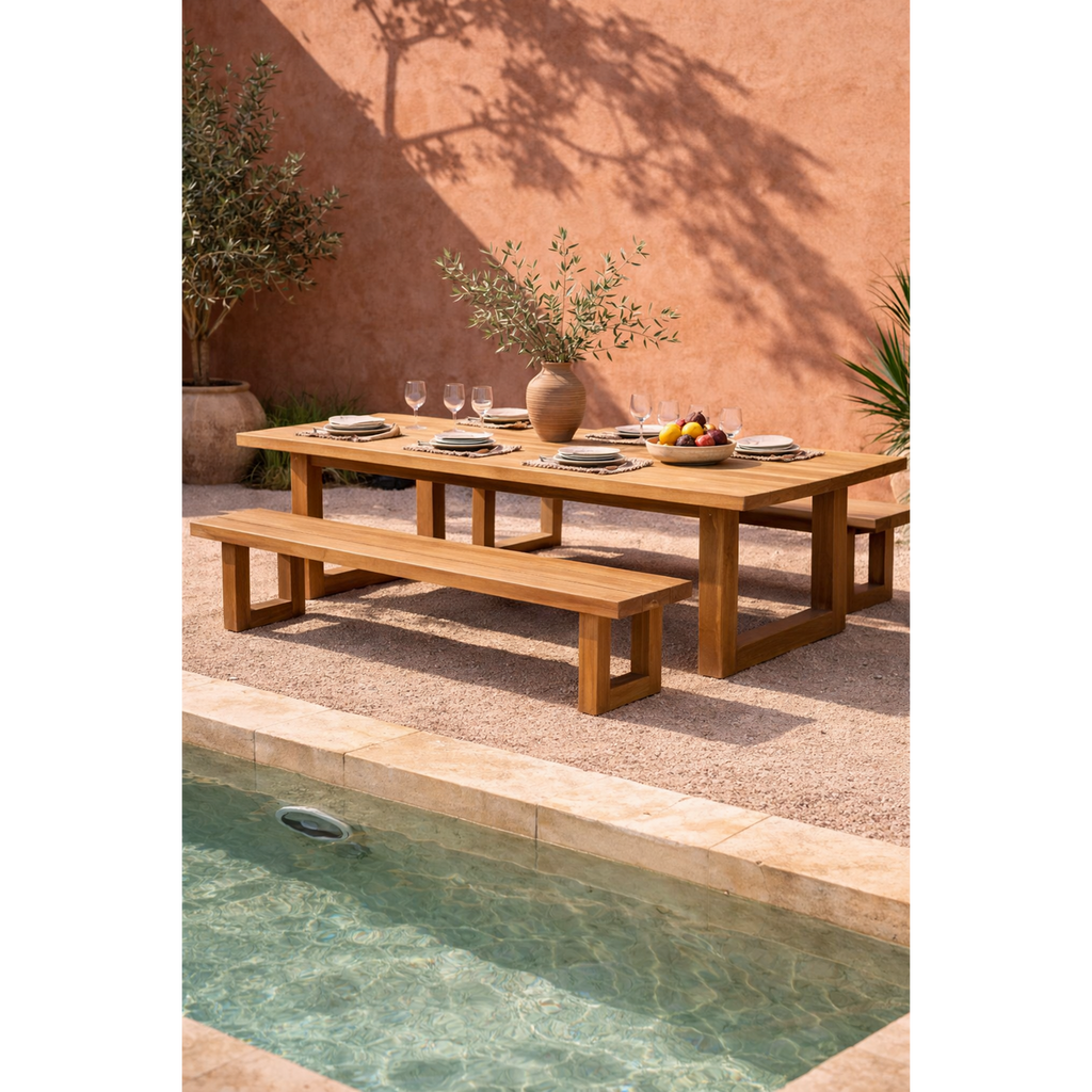 Grand banc en bois massif – Pieds carrés – Naturel – 220cm | Bazar Bizar