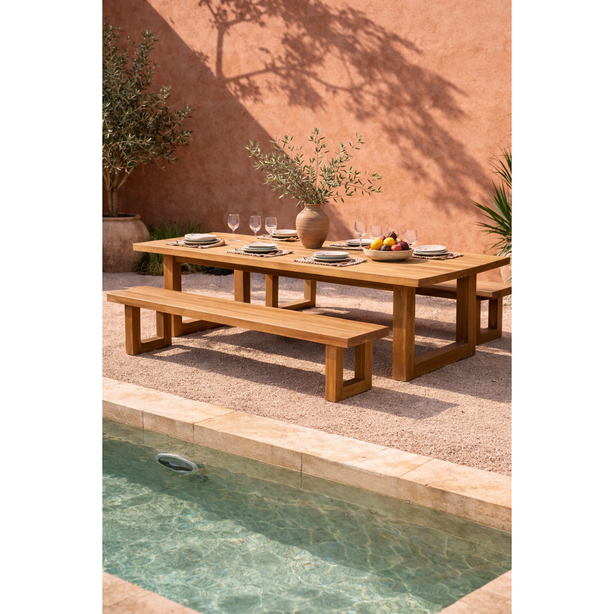 Grand banc en bois massif – Pieds carrés – Naturel – 220cm | Bazar Bizar