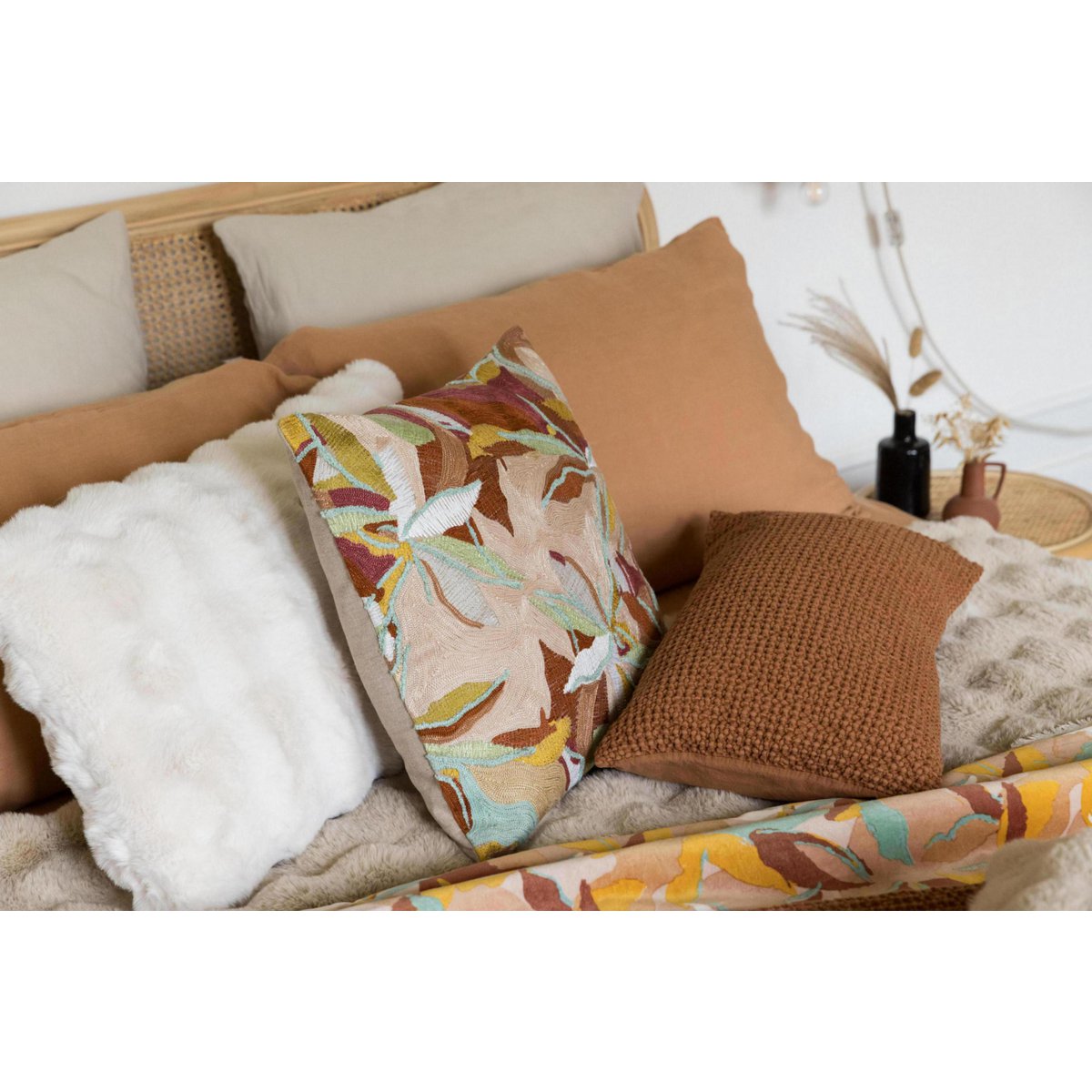 Coussin Maia Cuivre en coton recyclé nid d’abeilles 30 × 50 cm